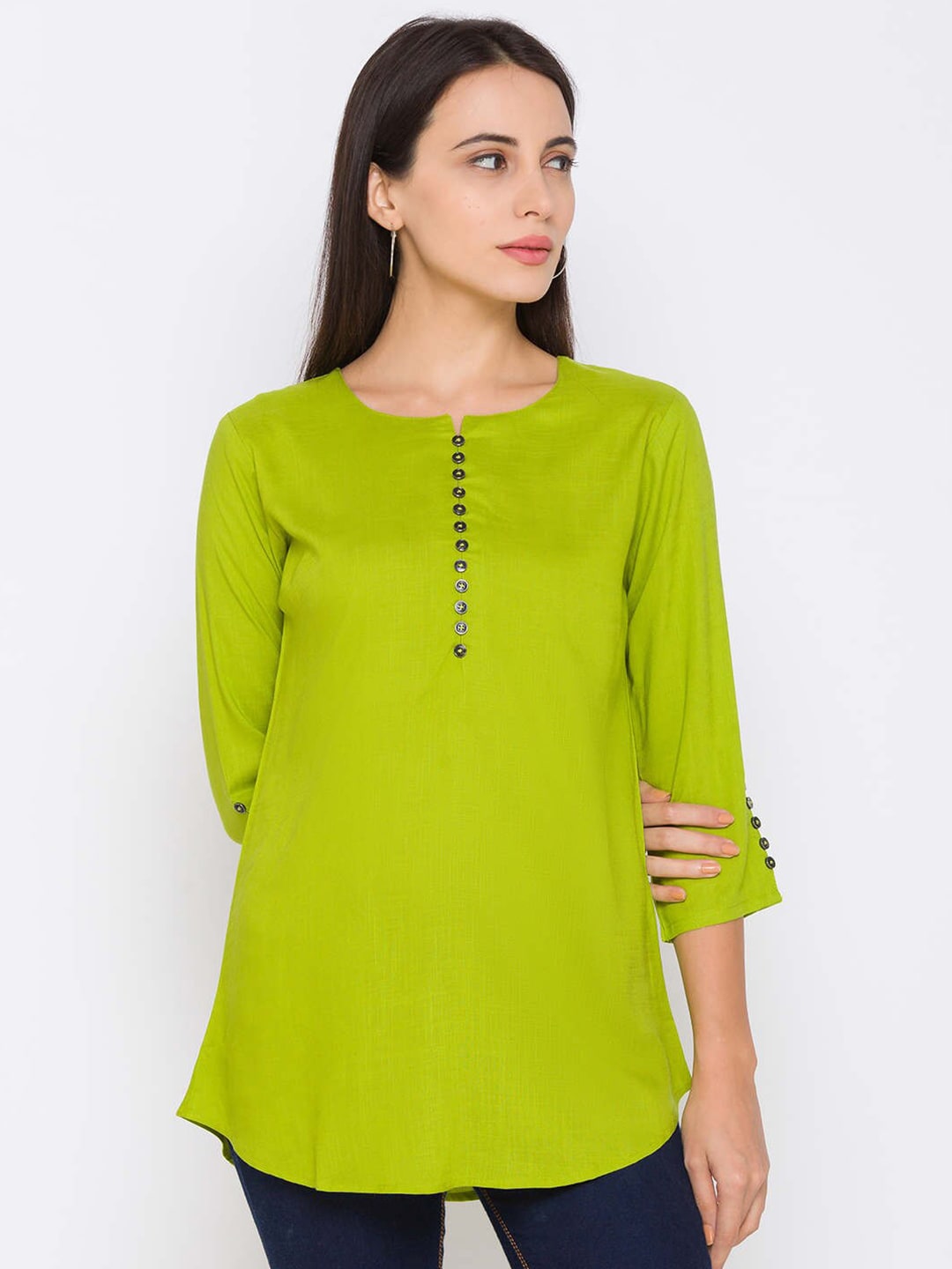 ZOLA Women Green Solid Viscose Rayon Tunic Price in India