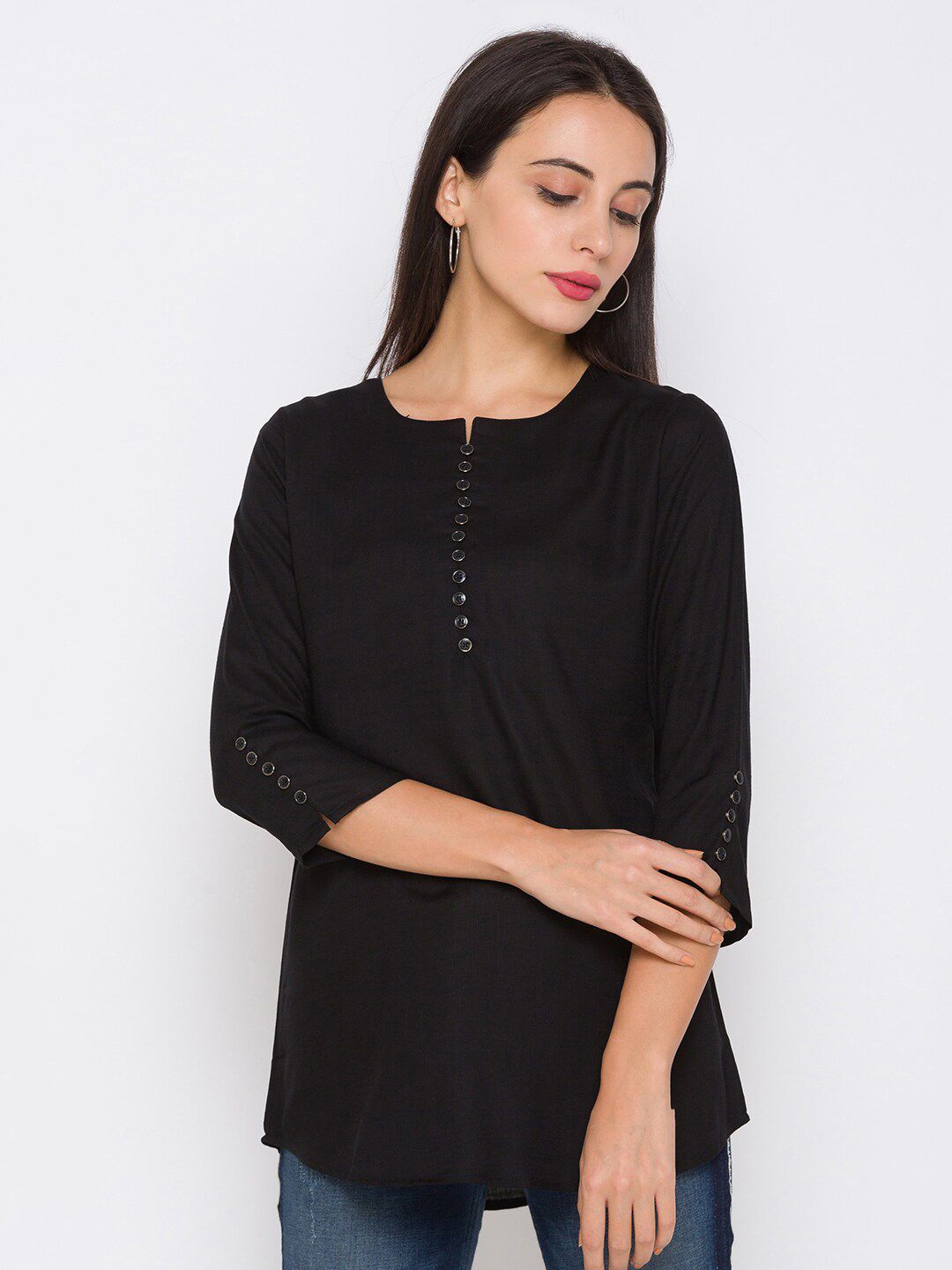 ZOLA Women Black Solid Viscose Rayon Tunic Price in India