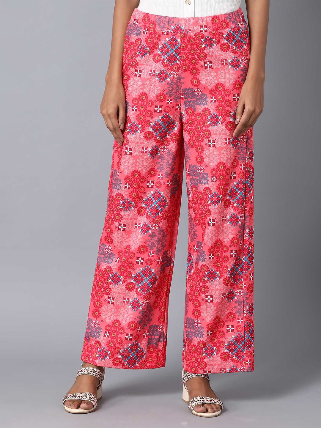 elleven Women Red Floral Knitted Palazzos