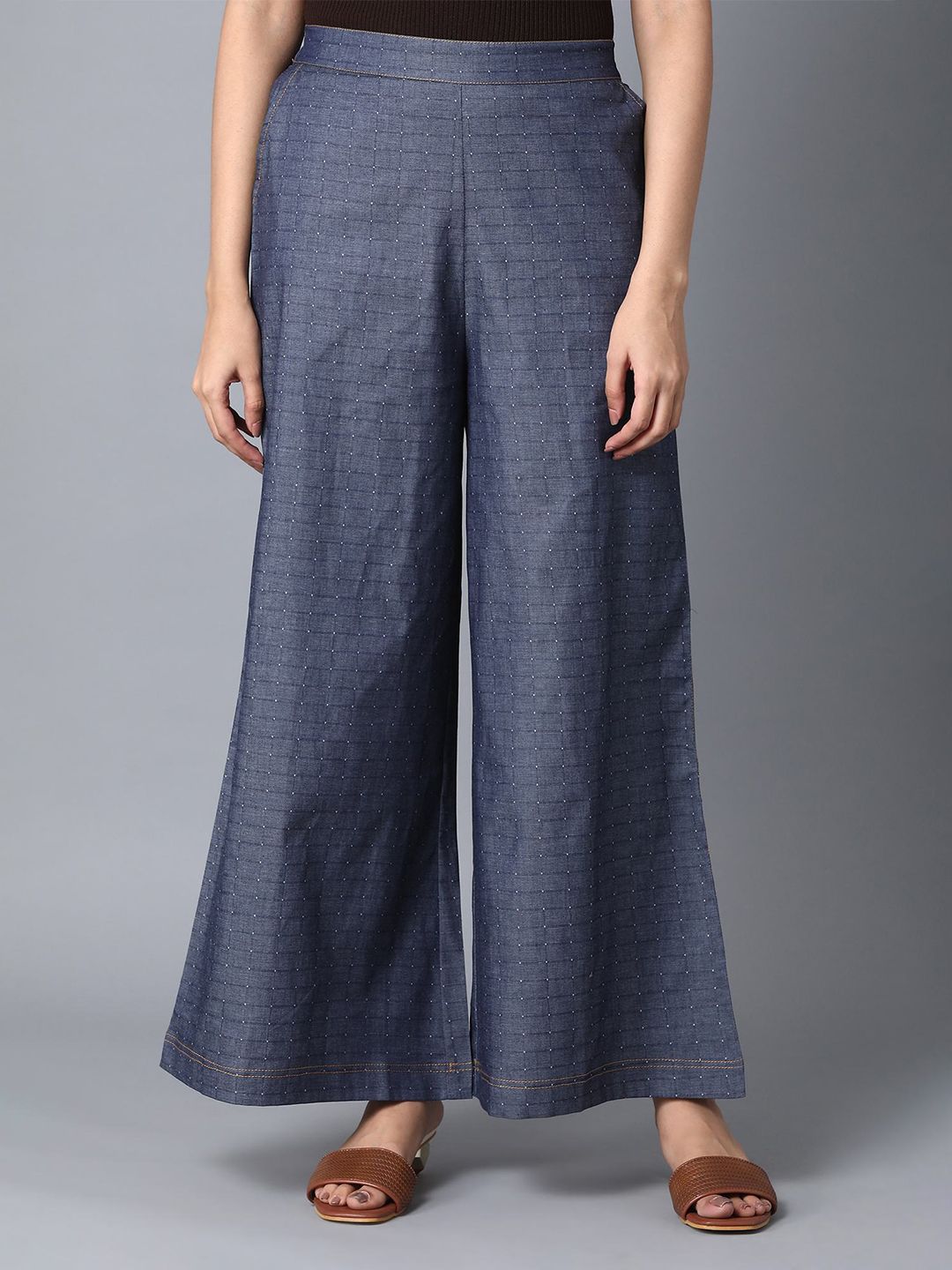 elleven Women Blue Self-Design Palazzos