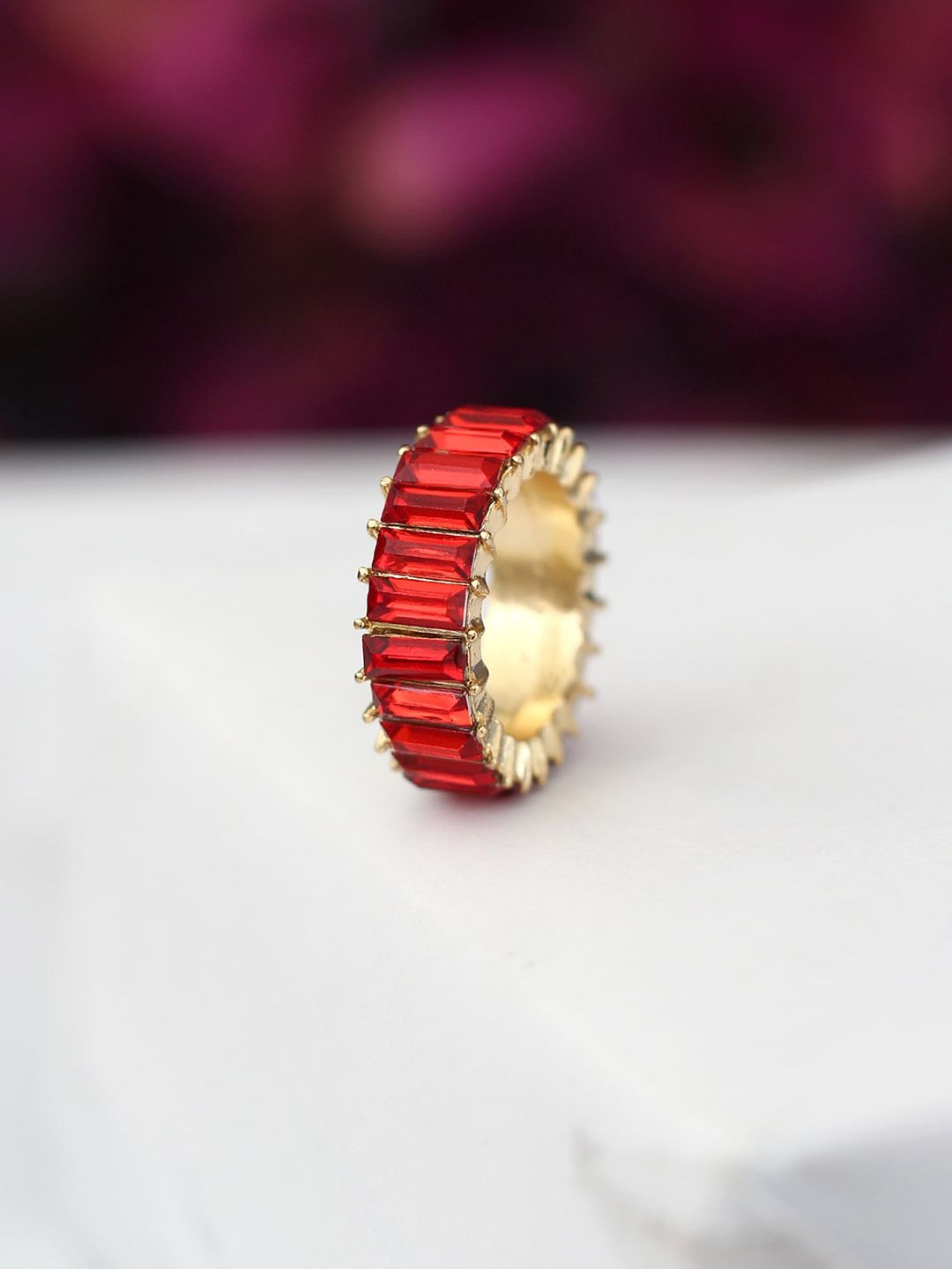 Bellofox Women Gold-Toned Red CZ-Studded Finger Ring Price in India