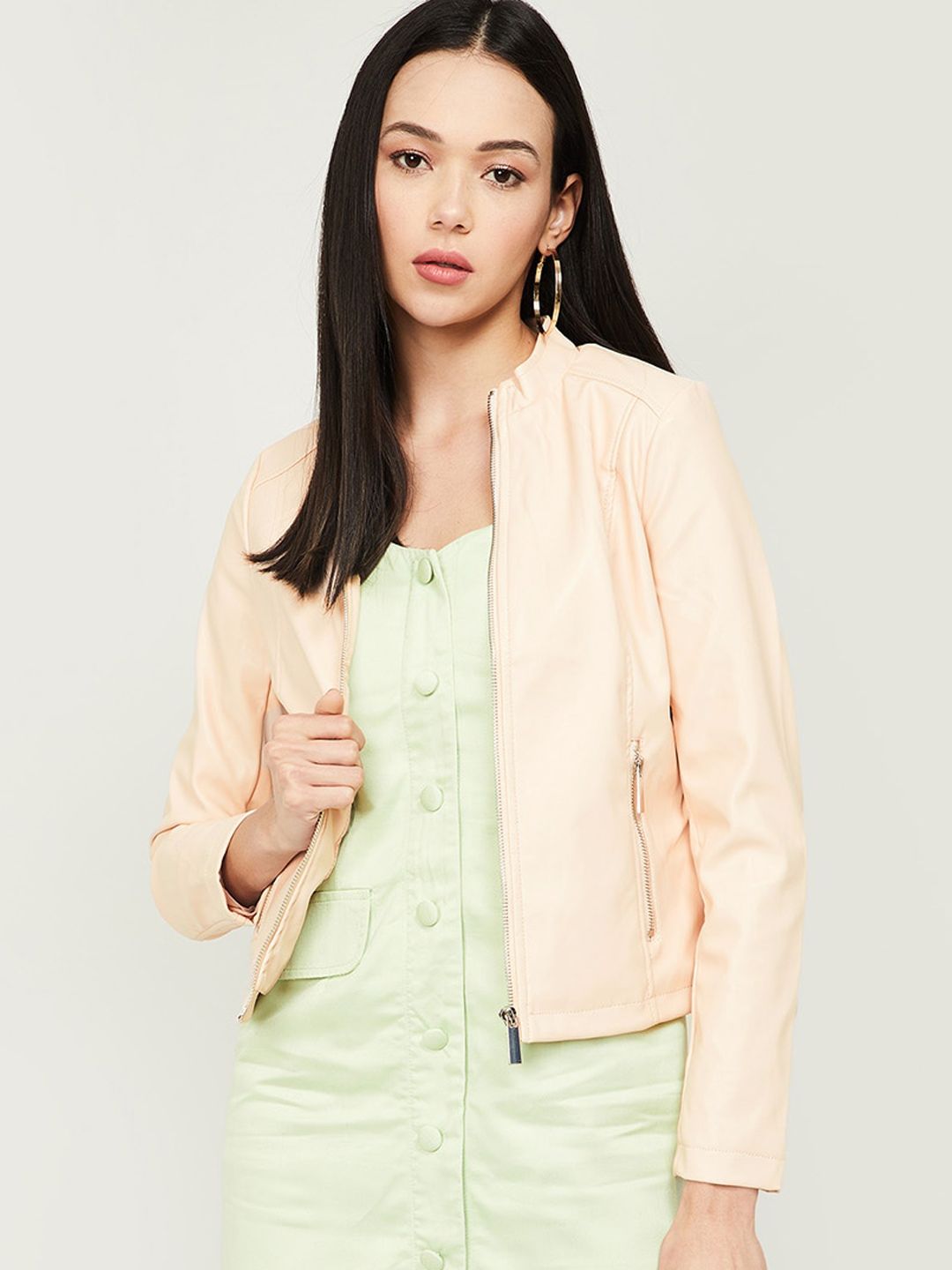 Ginger by Lifestyle Women Pink Solid Crop Bomber Jacket Price in India