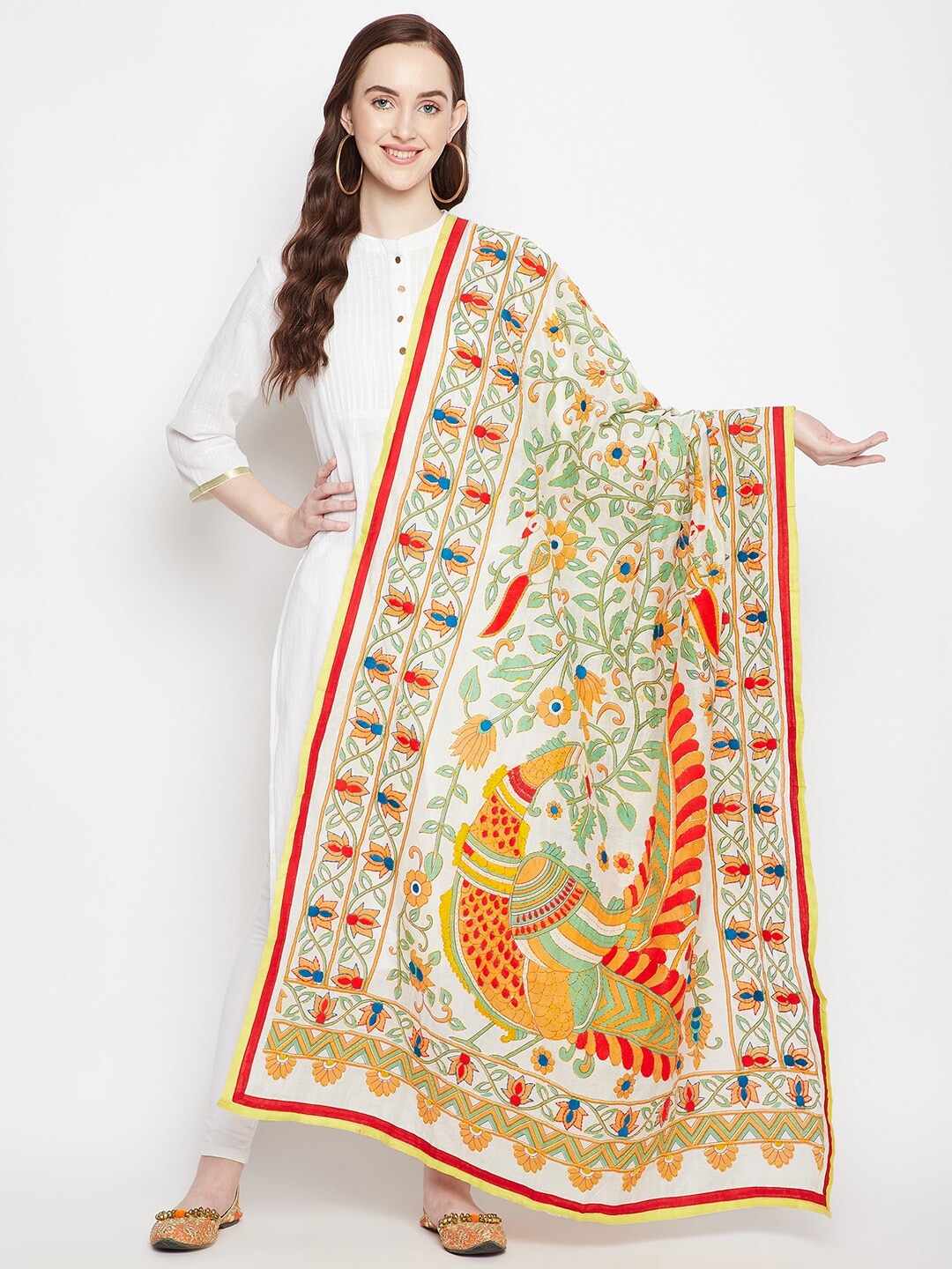 Clora Creation Multicoloured Printed Cotton Silk Dupatta Price in India