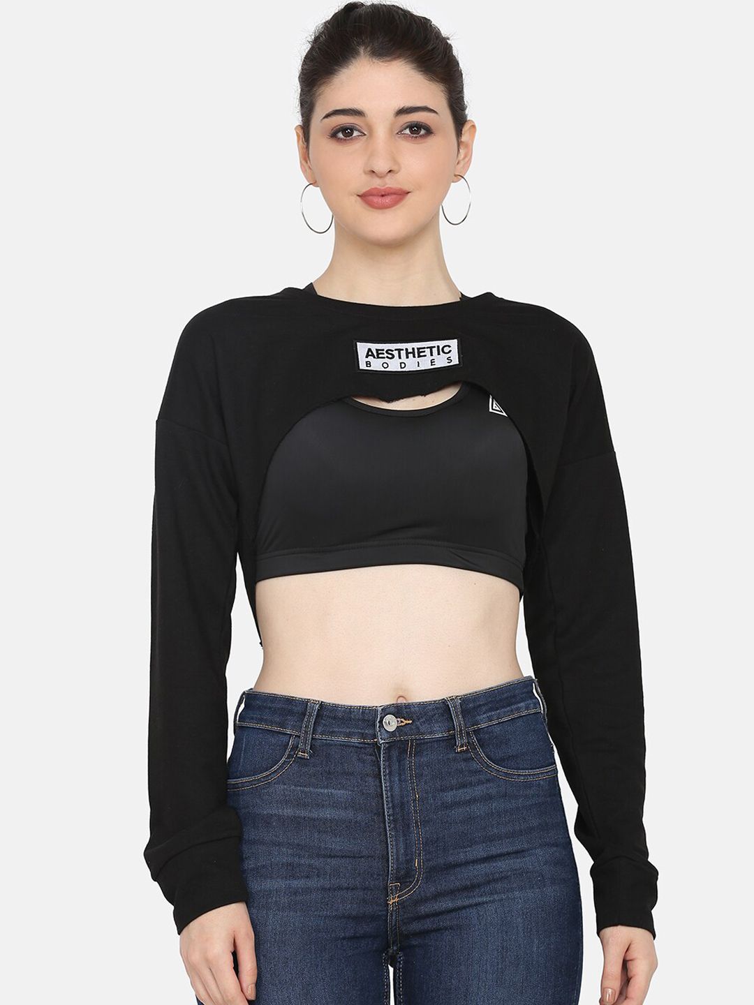 Aesthetic Bodies Women Black Cotton Sweatshirt Price in India