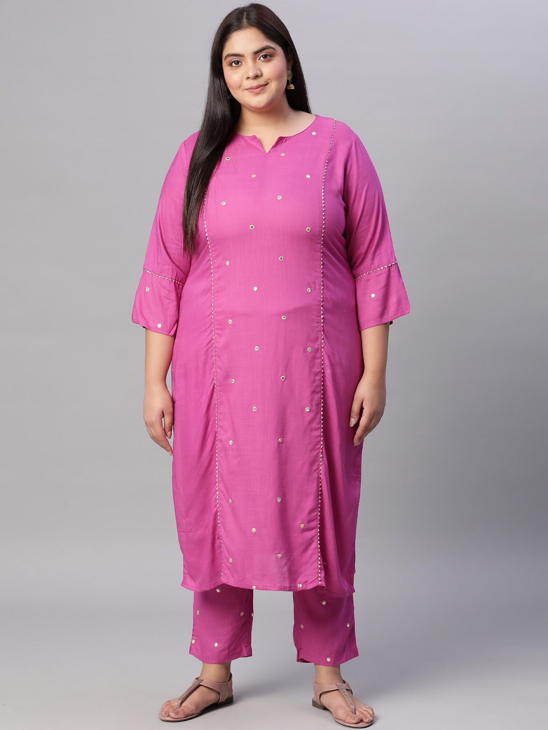 Jaipur Kurti Women Magenta Embroidered Regular Kurti with Trousers Price in India