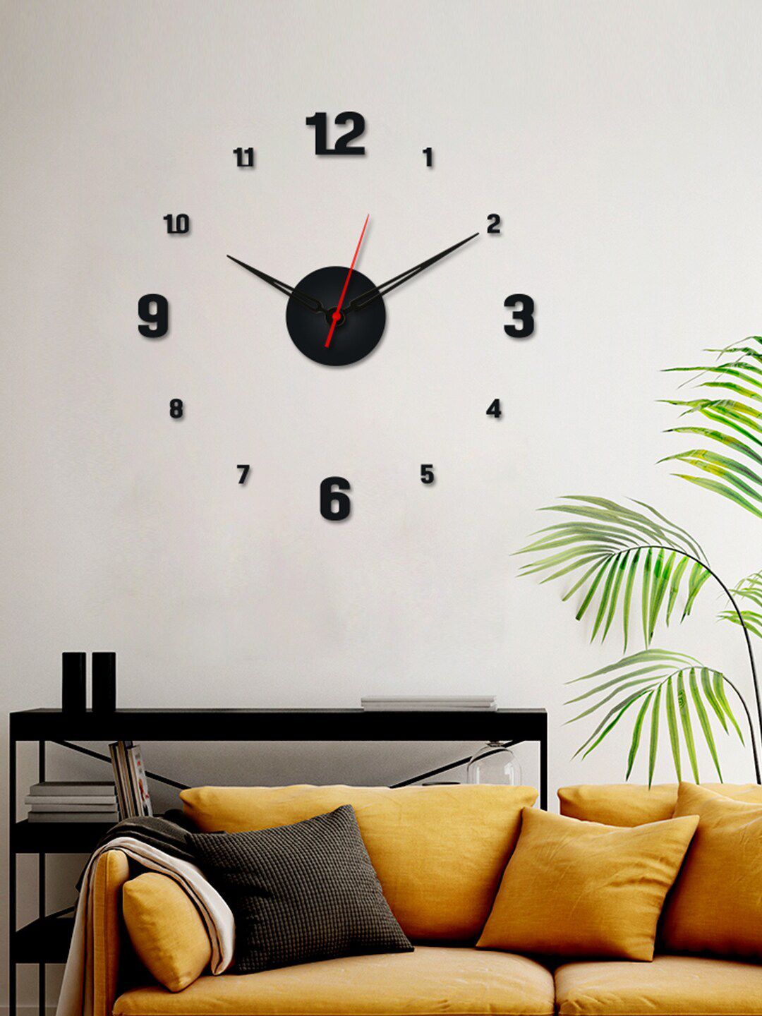 WALLMANTRA Black Contemporary Large & Small Number Design 3D Wall Clock Price in India