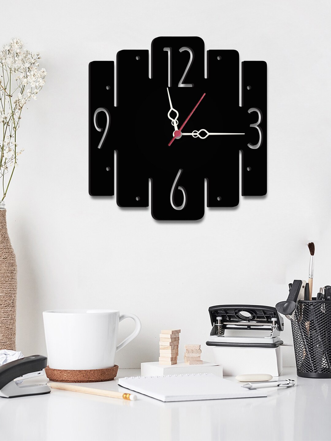 WALLMANTRA Black & White Geometric Contemporary Wall Clock Price in India