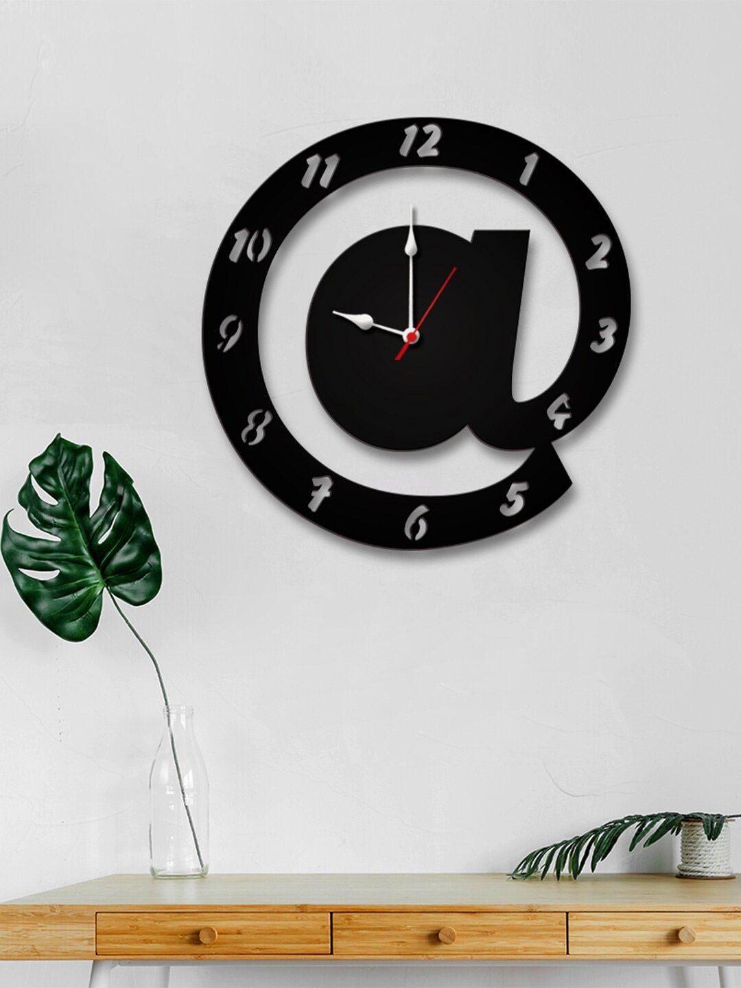 WALLMANTRA Black & White Arroba Logo Contemporary Wall Clock Price in India