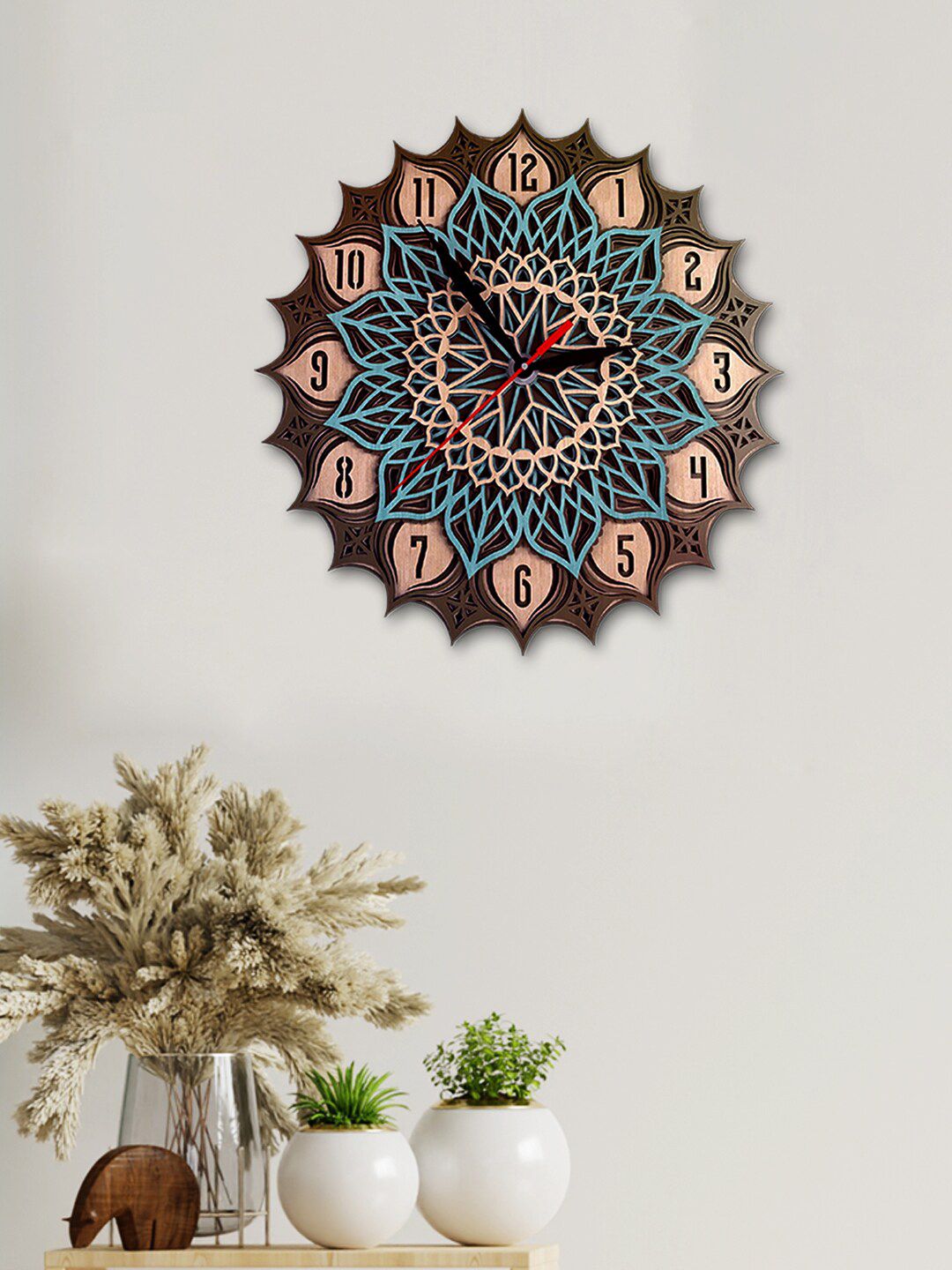 WALLMANTRA Brown & White Mandala Art Textured Contemporary Wall Clock Price in India
