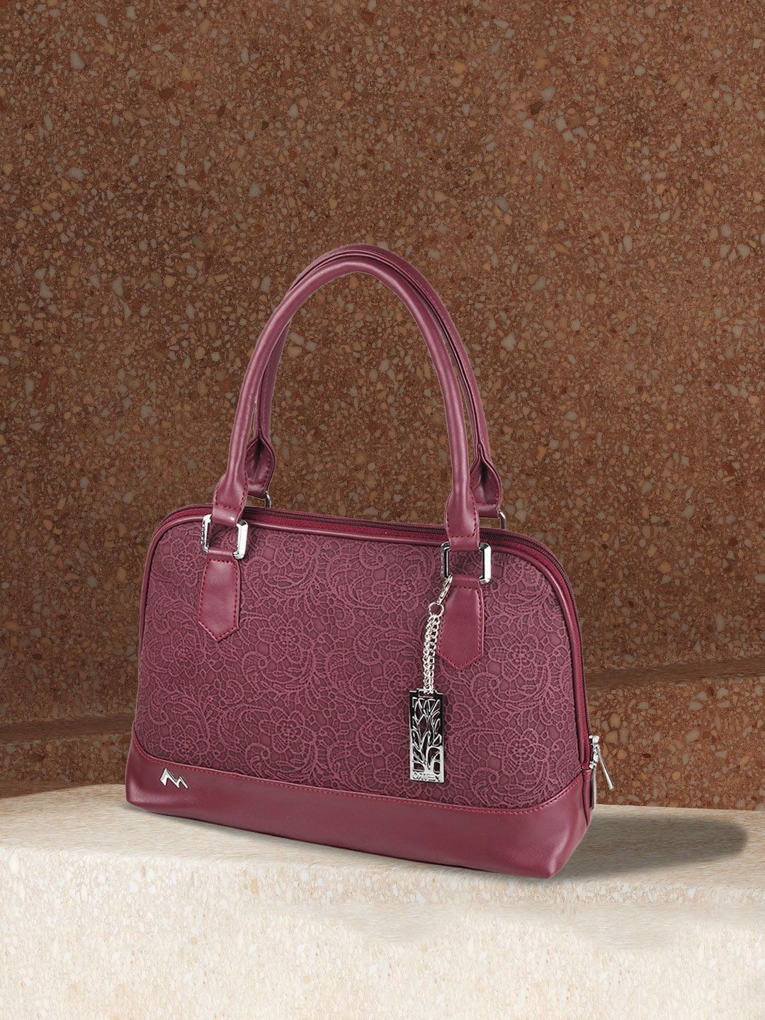 Metro Maroon Textured PU Structured Handheld Bag with Cut Work Price in India