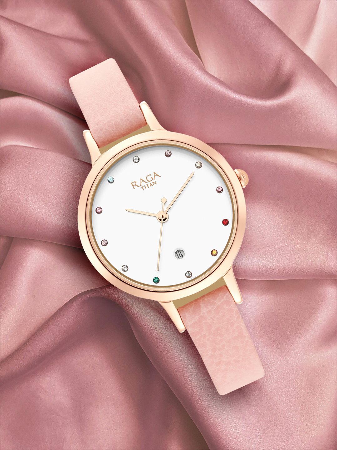 Titan Titan Women White Brass Embellished Dial & Pink Straps Analogue Watch