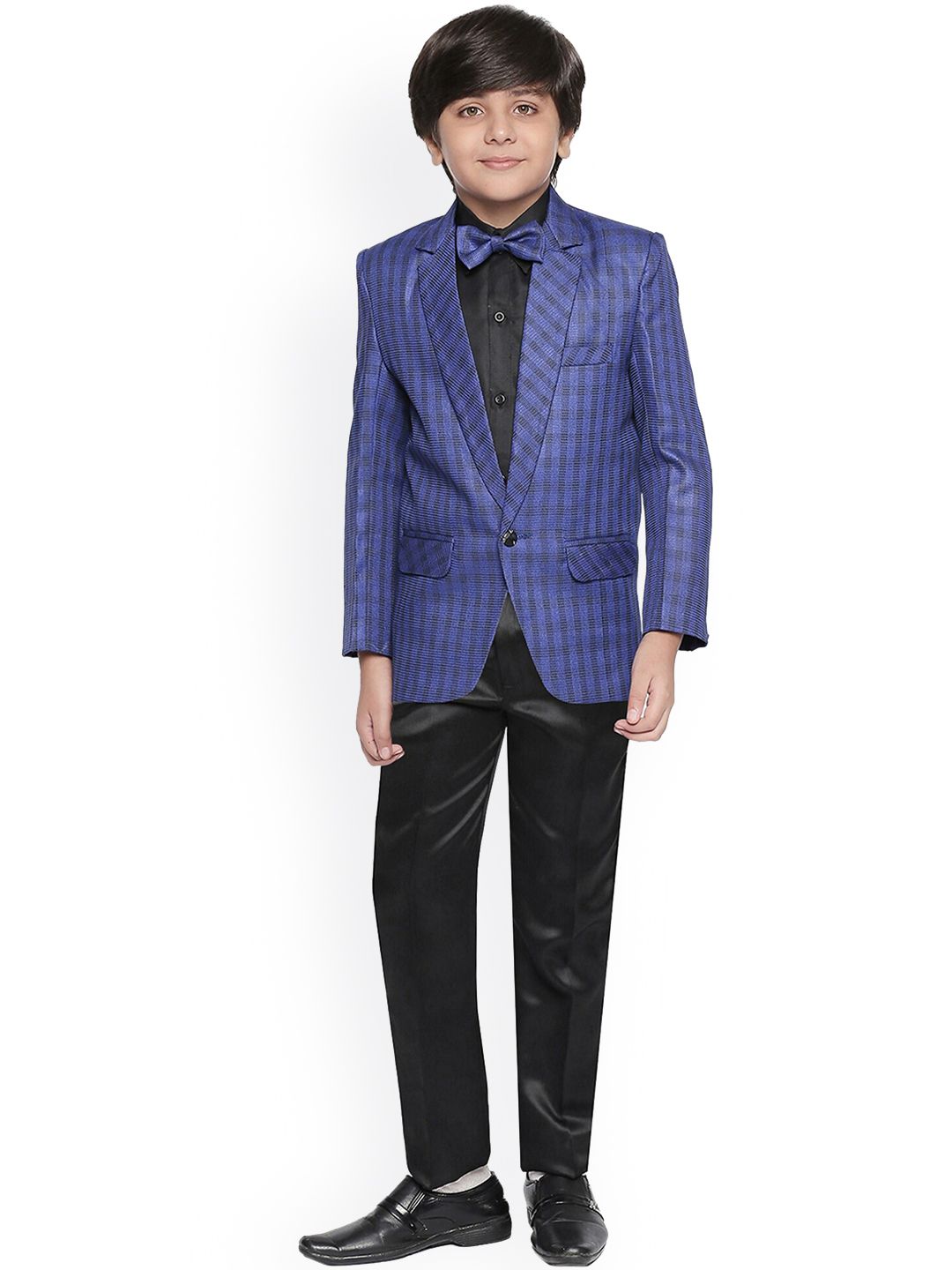 Jeetethnics Boys Navy Blue Checked 3-Piece Single-Breasted Suit