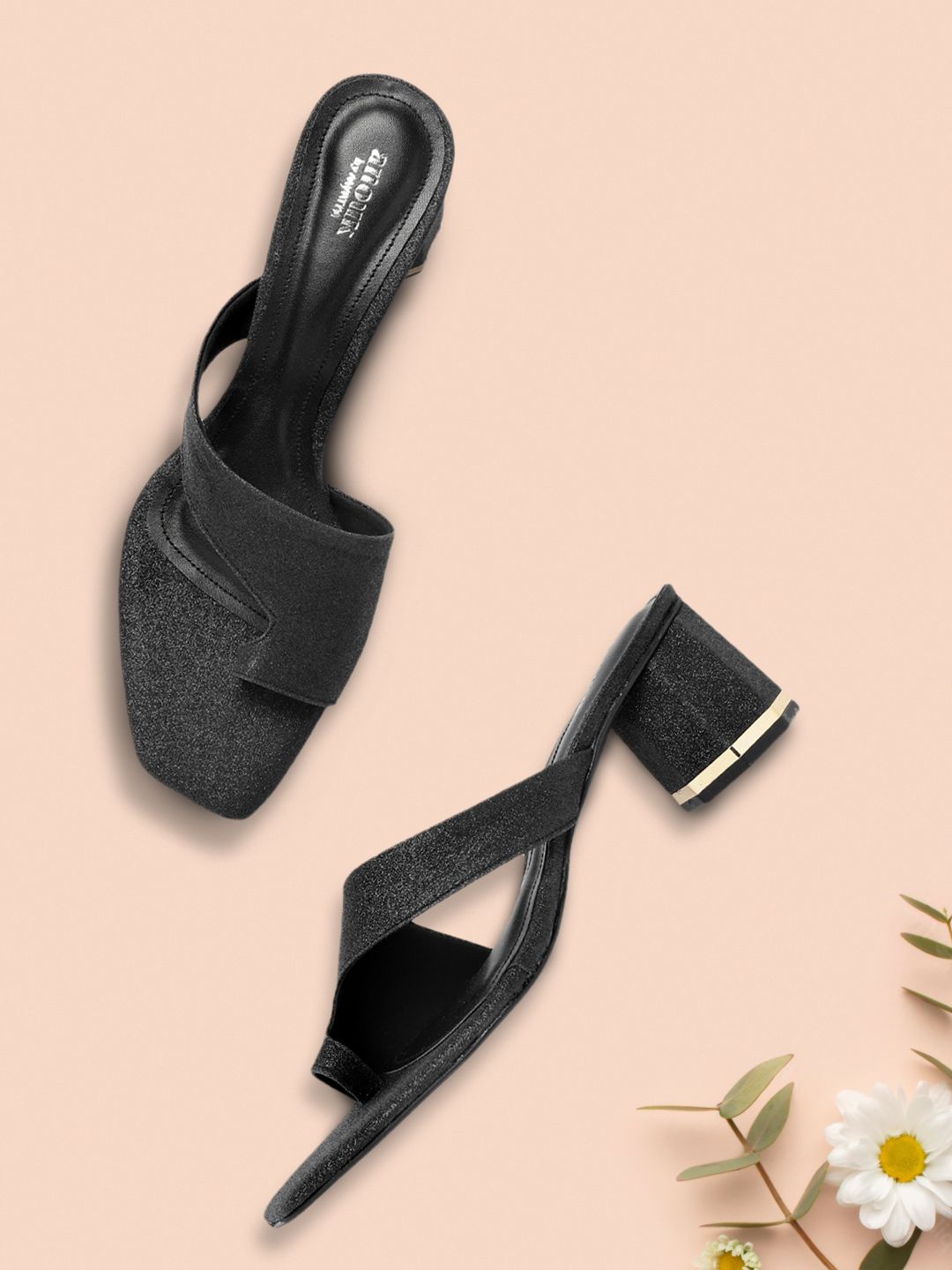 Anouk Women Black Shimmer Detail Sandals Price in India