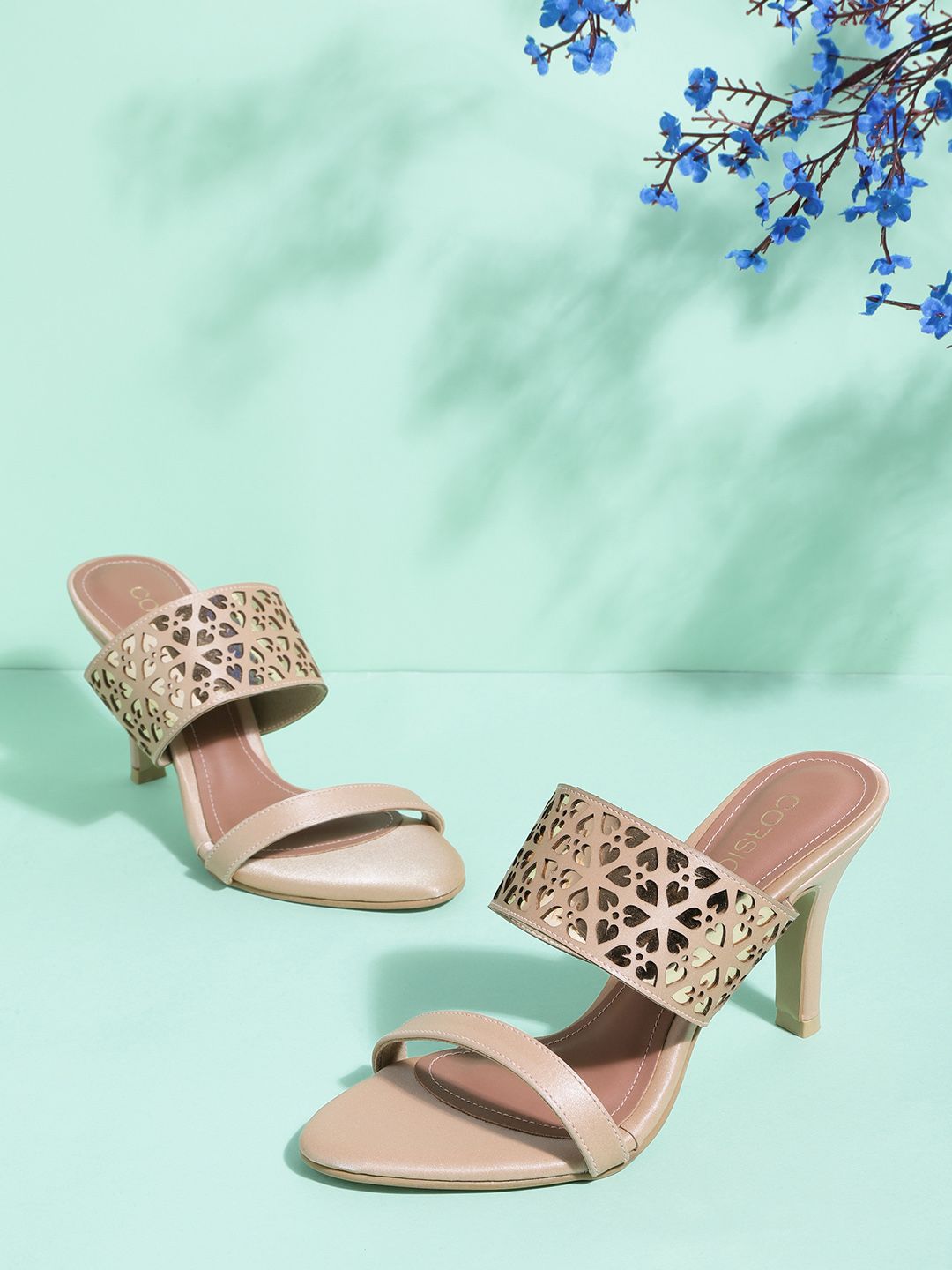 CORSICA Women Peach-Coloured & Rose Gold-Toned Laser Cuts Handcrafted Heels Price in India