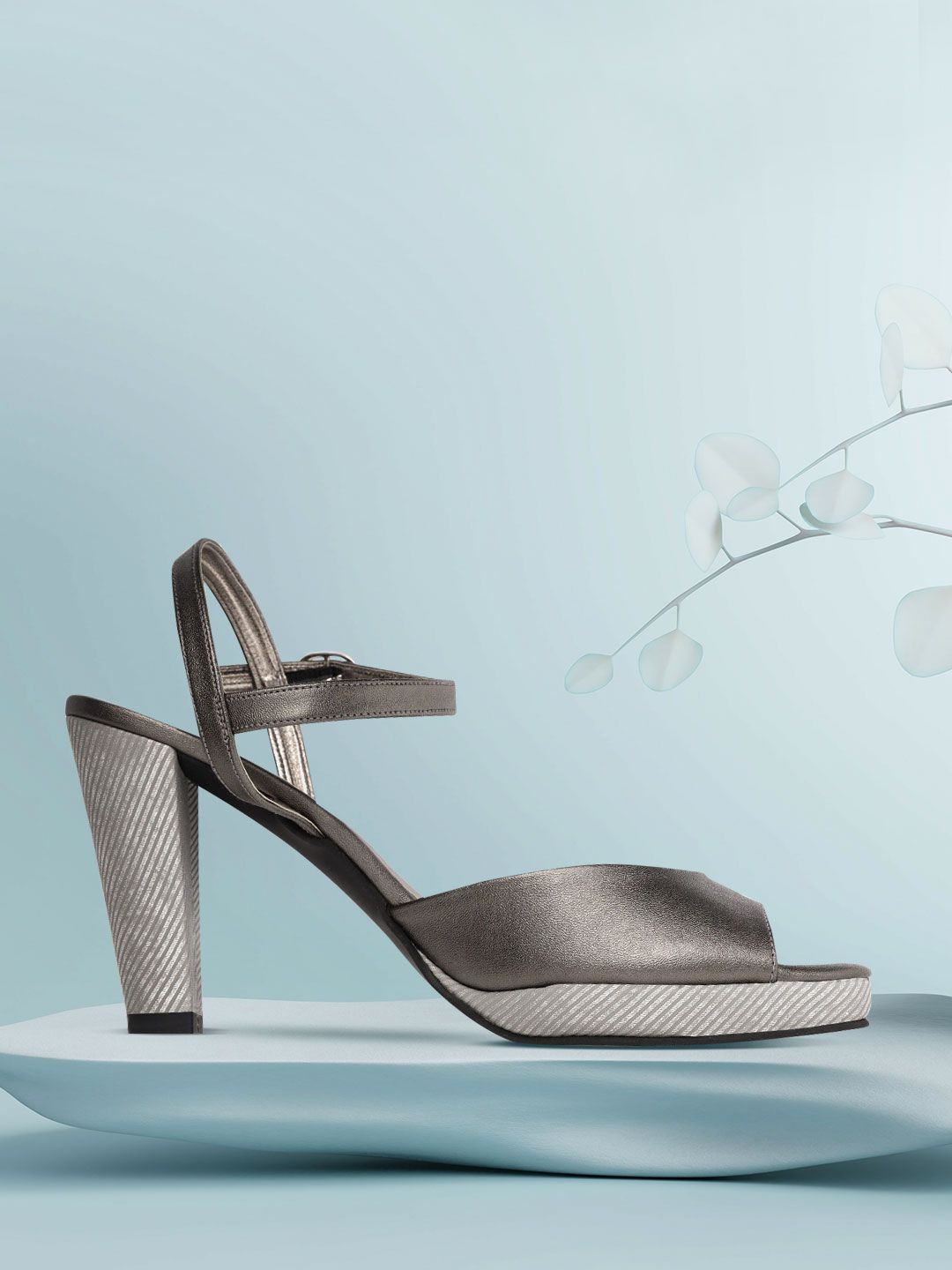 CORSICA Silver-Toned & Grey Solid Block Heel Sandals Price in India