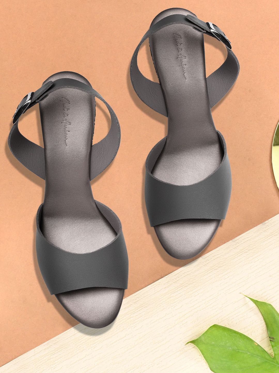 Mast & Harbour Women Charcoal Grey Solid Handcrafted Wedge Heels Price in India