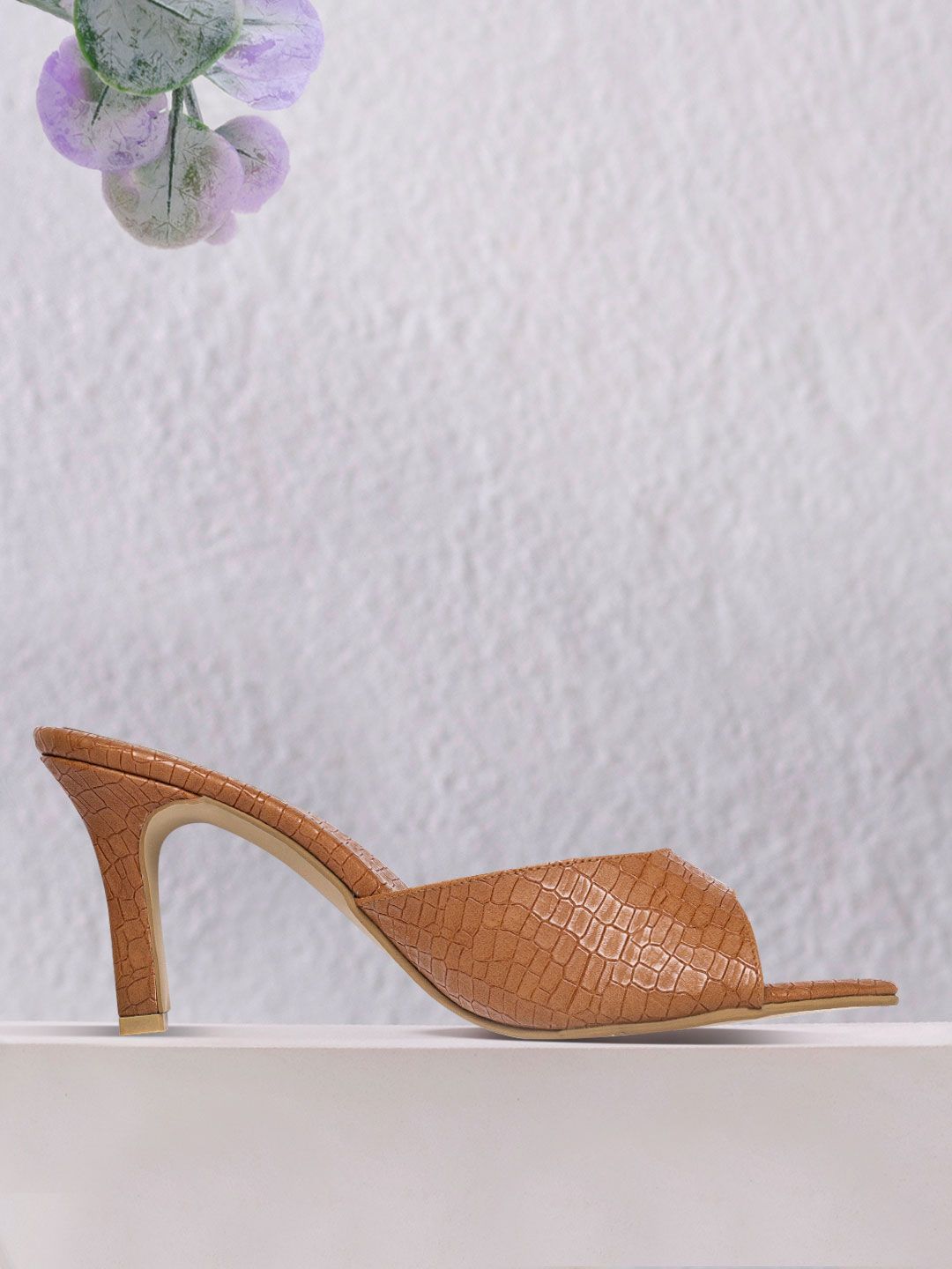 CORSICA Tan Brown Croc Textured Stilettos Price in India