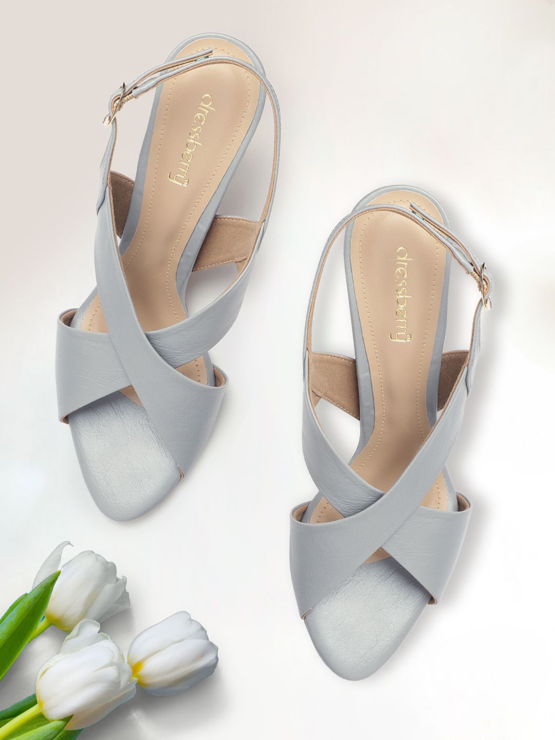 DressBerry Grey Solid Handcrafted Heels Price in India