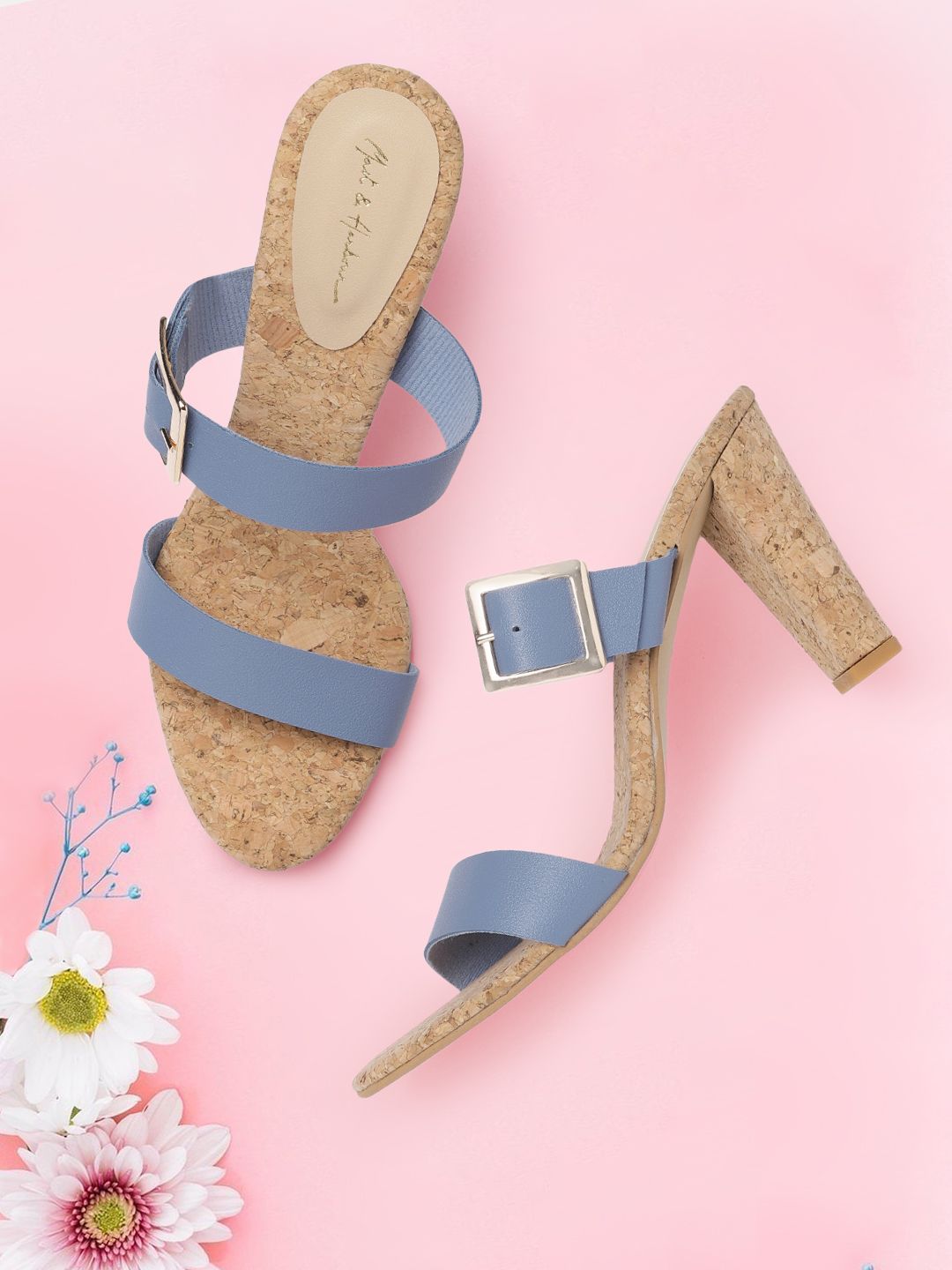 Mast & Harbour Women Blue Solid Handcrafted Block Heels with Buckle Detail Price in India