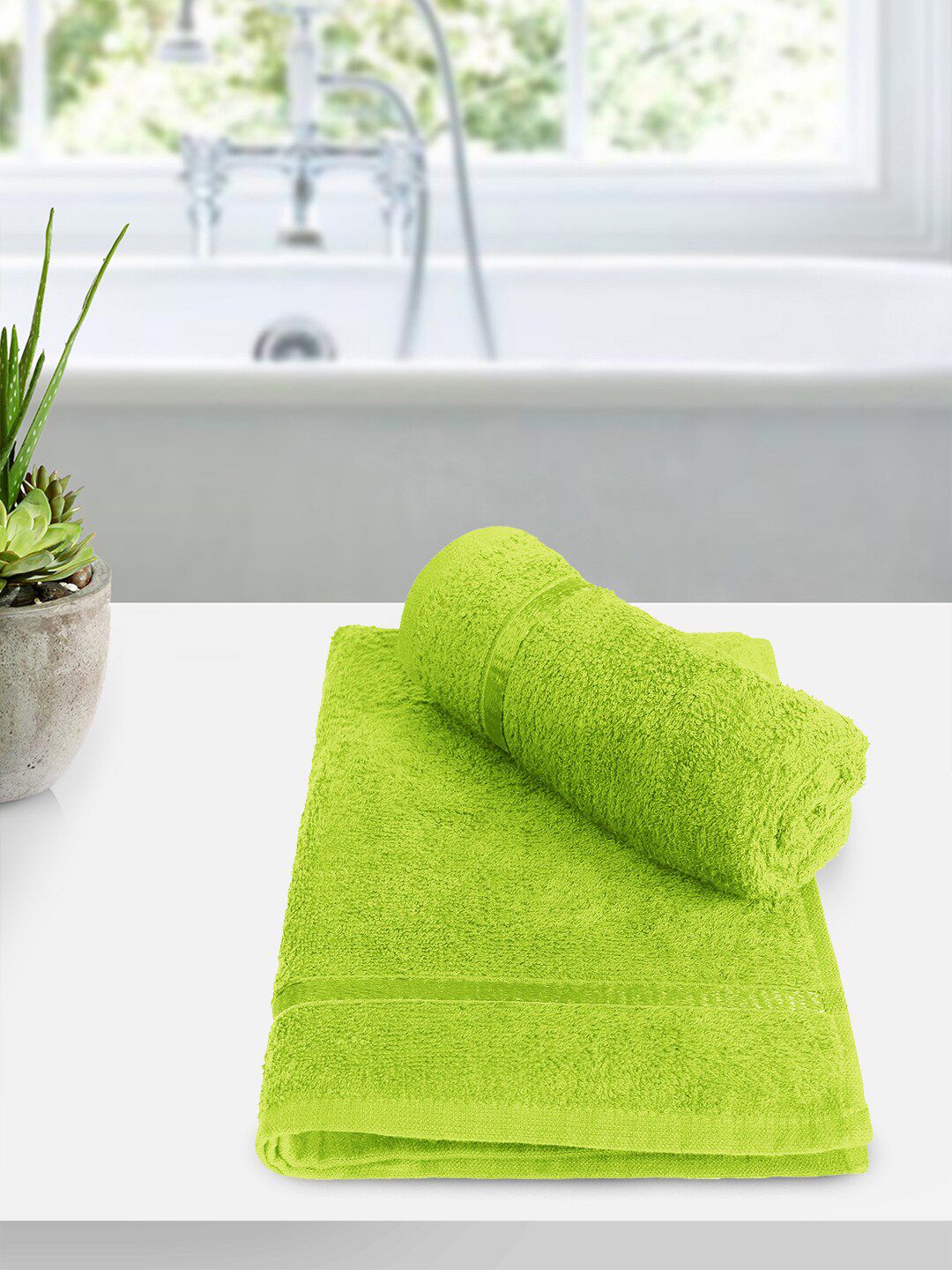 Story@home Set Of 2 Green Solid 450 GSM Pure Cotton Hand Towels Price in India