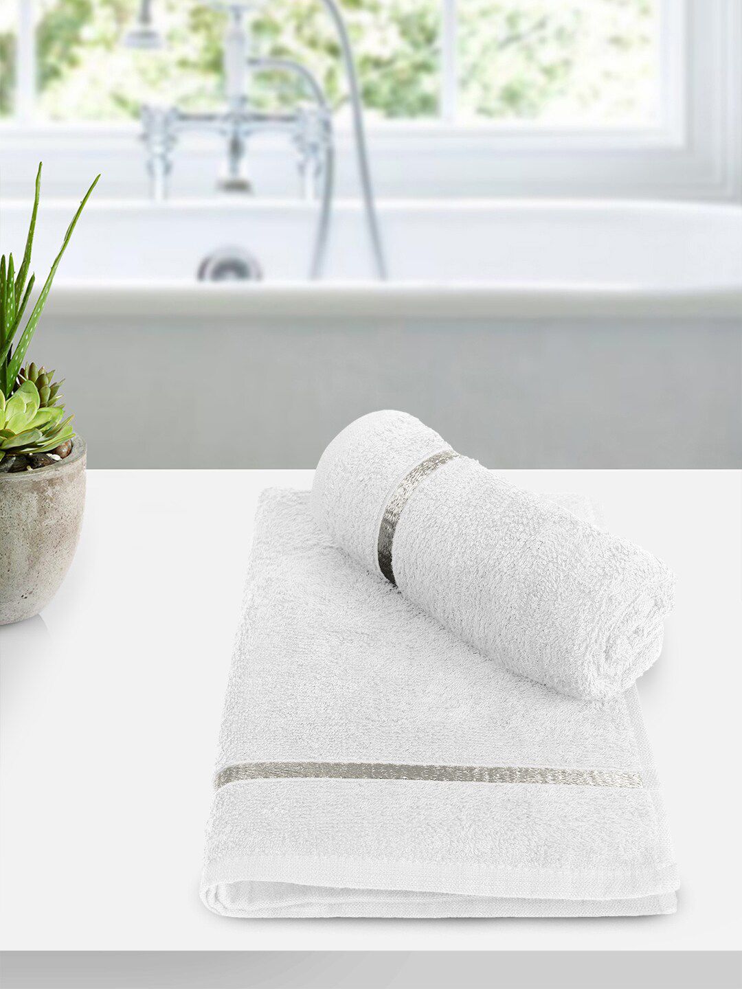 Story@home Set Of 2 White 450 GSM Solid Hand Towels