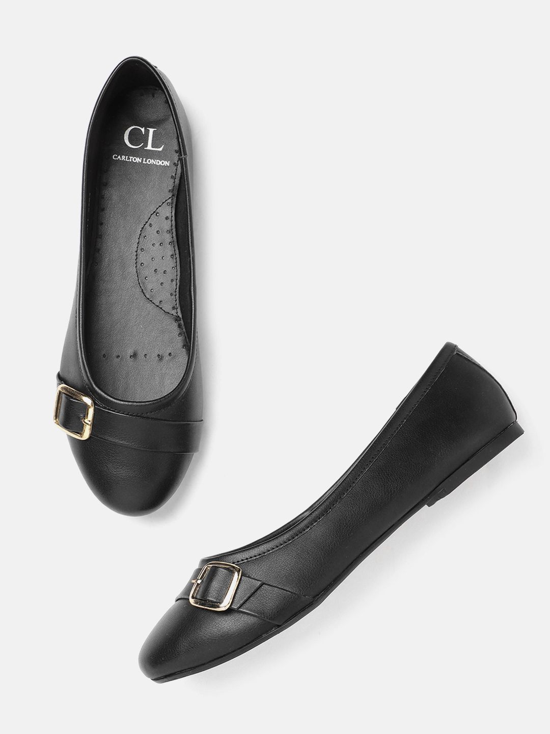 Carlton London Women Black Solid Ballerinas with Buckle Detail