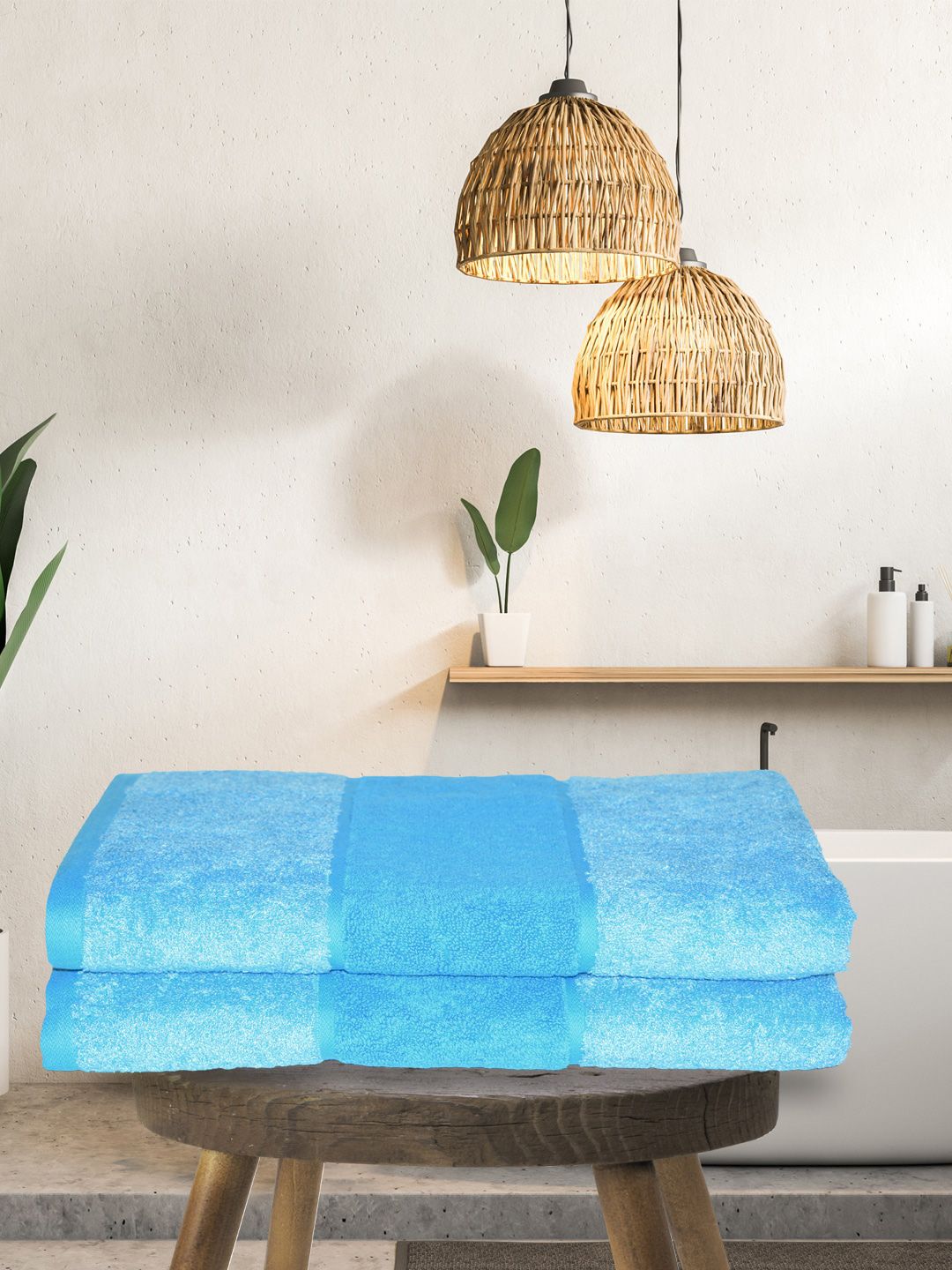 BIANCA Pack of 2 Blue 500 GSM Ultra-Fluffy Bath Towels Price in India