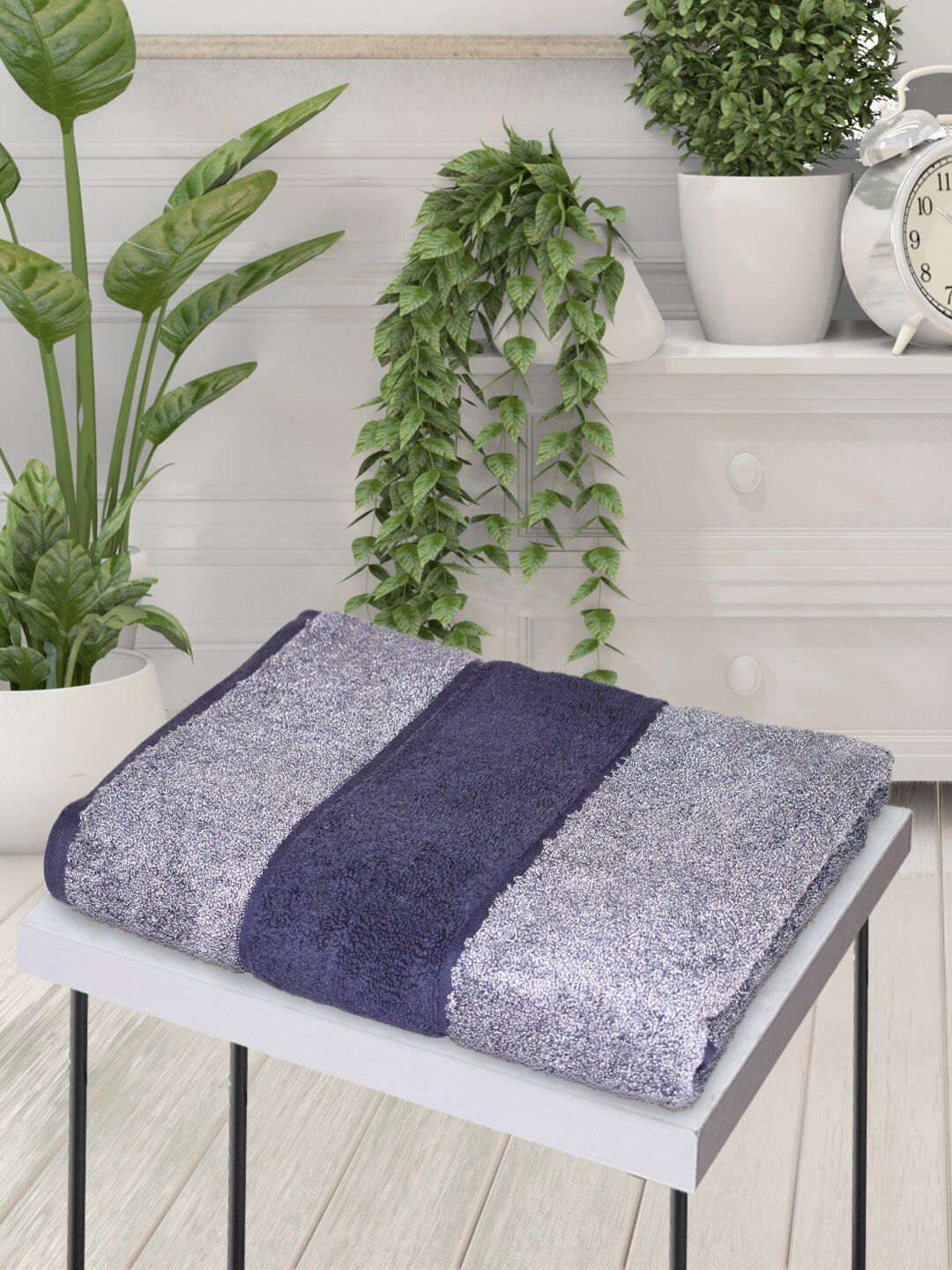 BIANCA Grey & Navy Blue Solid 500 GSM Pure Cotton Bath Towels Price in India