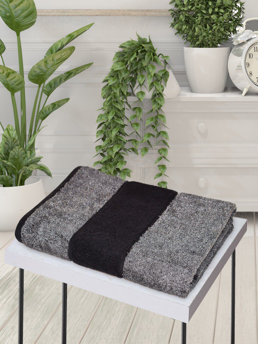 BIANCA Unisex Grey & Black Solid Pure Cotton Bath Towel Price in India