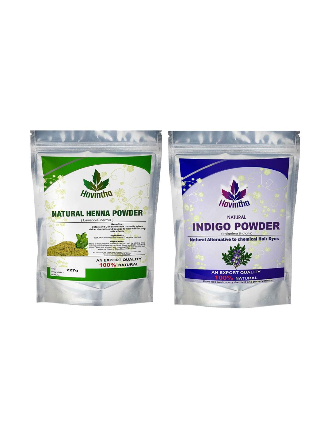 Havintha Natural Indigo Powder and Henna Powder Combo for Black Hair Colour - 227 Each Price in India