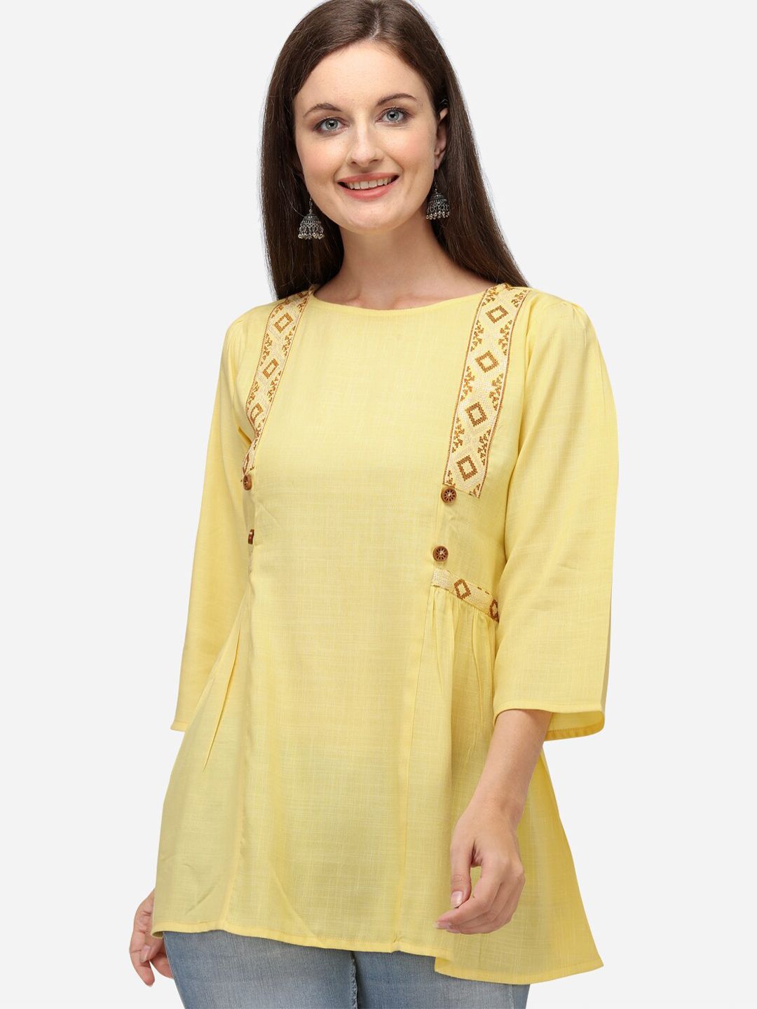 RAISIN Women Yellow Embroidered Straight Tunic Price in India