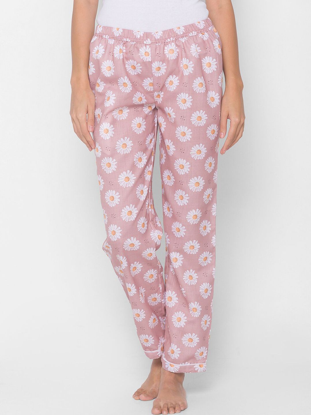 FashionRack Women Pink & White Floral Printed Lounge Pants Price in India