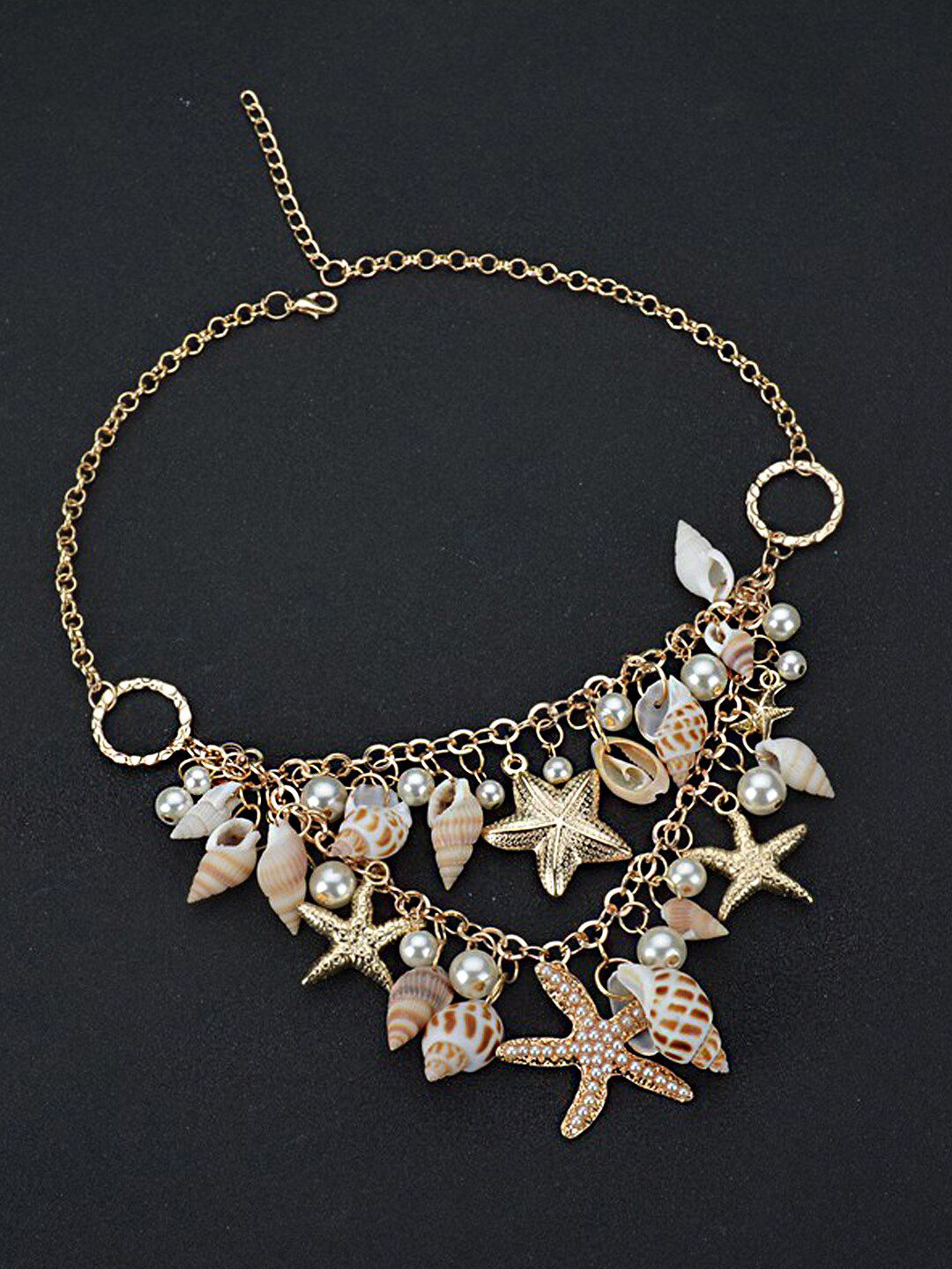 Yellow Chimes Gold-Toned & White Sea Shell Starfish Pearls Hanging Choker Necklace Price in India