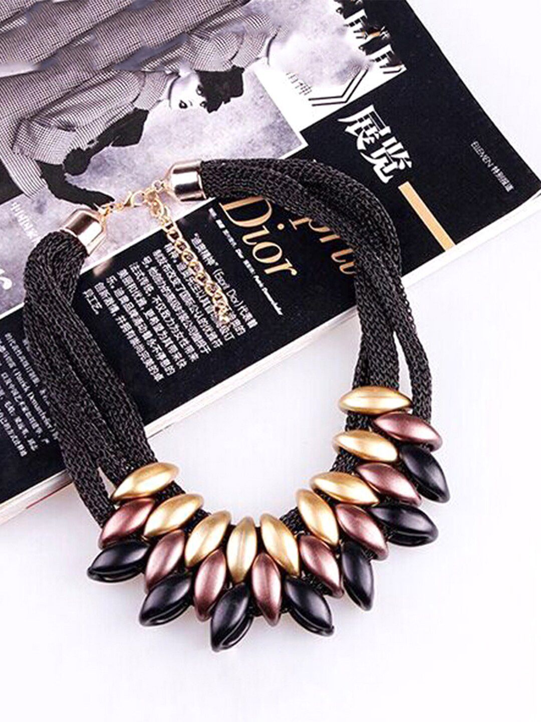 Yellow Chimes Gold-Toned & Black Leaf Shaped Choker Necklace Price in India