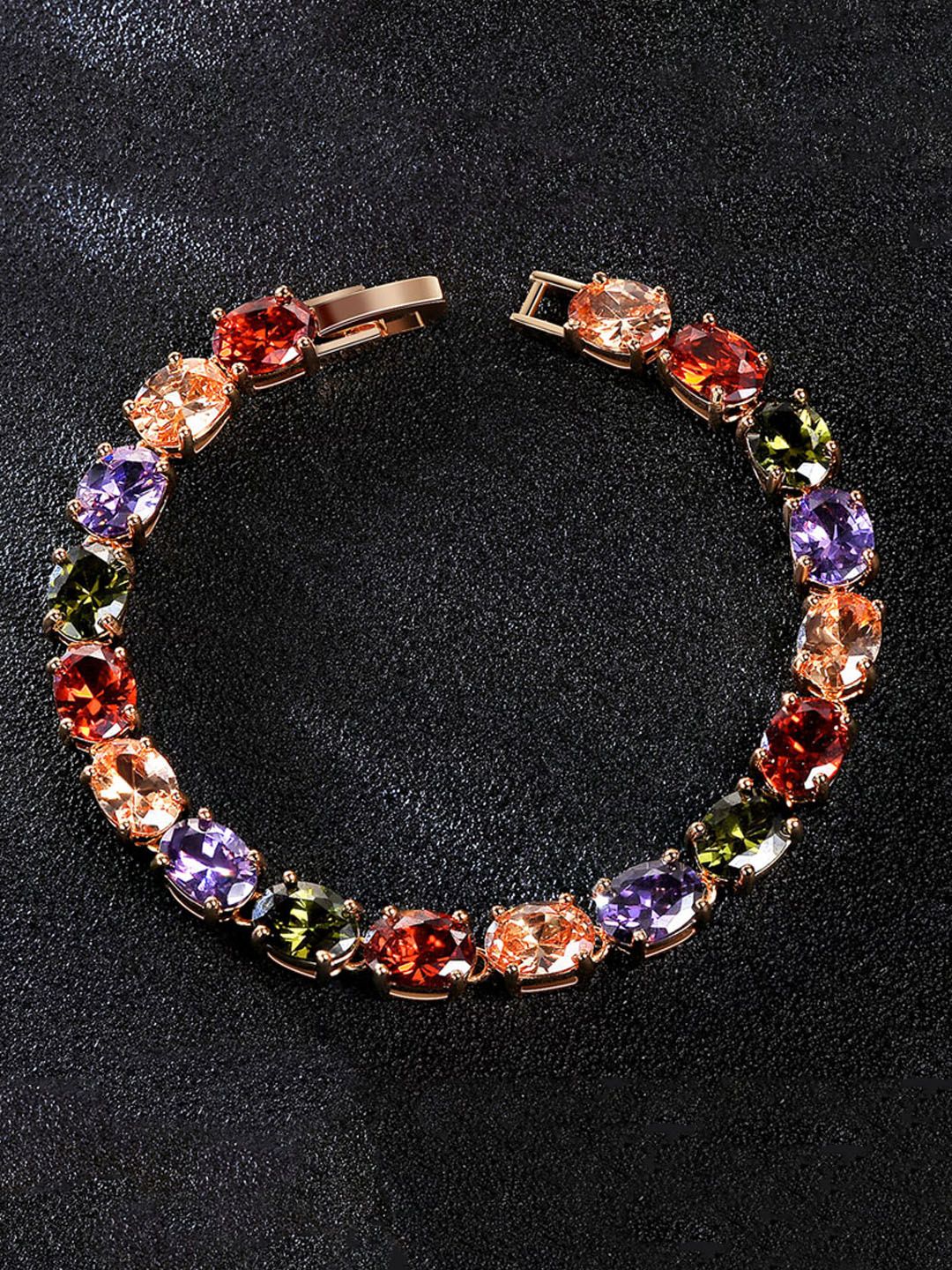 Yellow Chimes Women Multicoloured Cubic Zirconia Rose Gold-Plated Link Bracelet Price in India