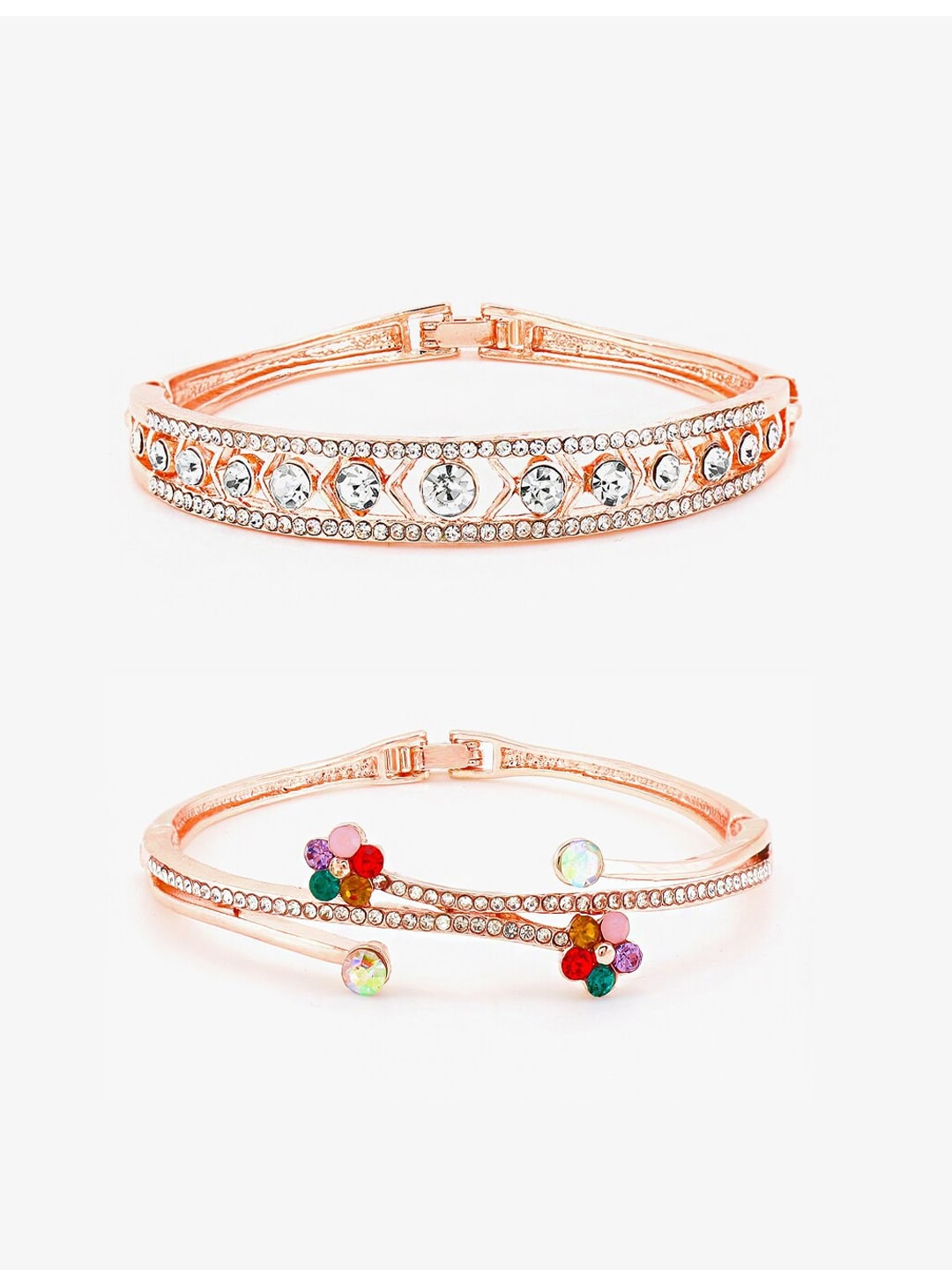 Yellow Chimes Women Set Of 2 Rose Gold & Red Cubic Zirconia Bangle-Style Bracelet Price in India