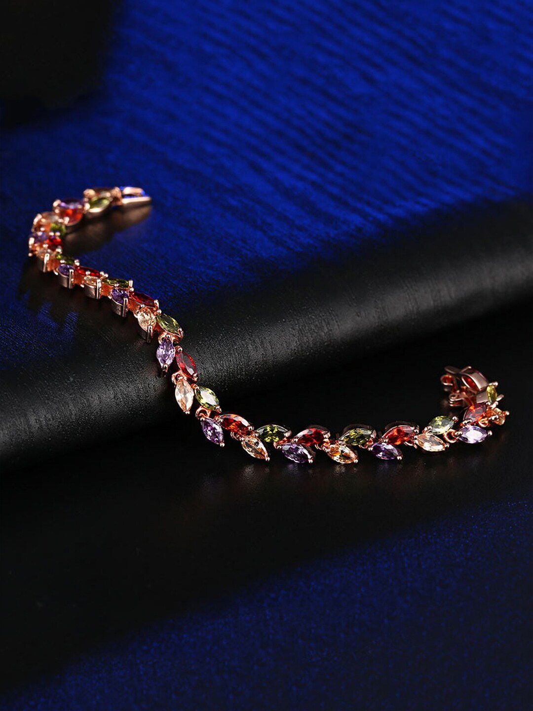 Yellow Chimes Women Rose Gold & Red Cubic Zirconia Link Bracelet Price in India