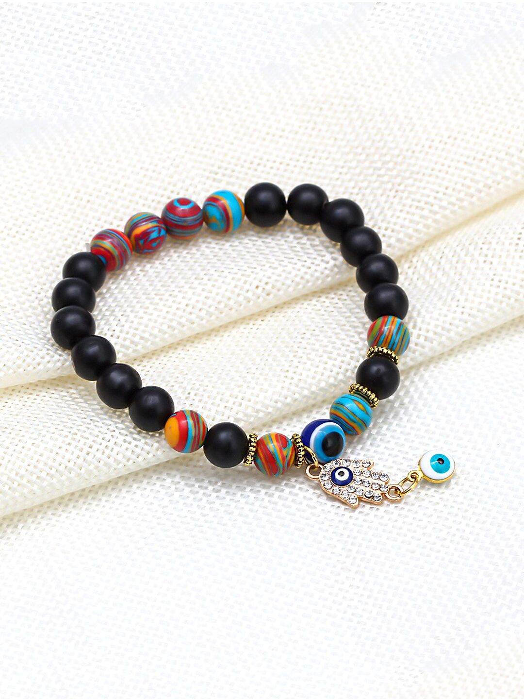 Yellow Chimes Unisex Multicoloured Beads & Gold-Plated Elasticated Bracelet Price in India