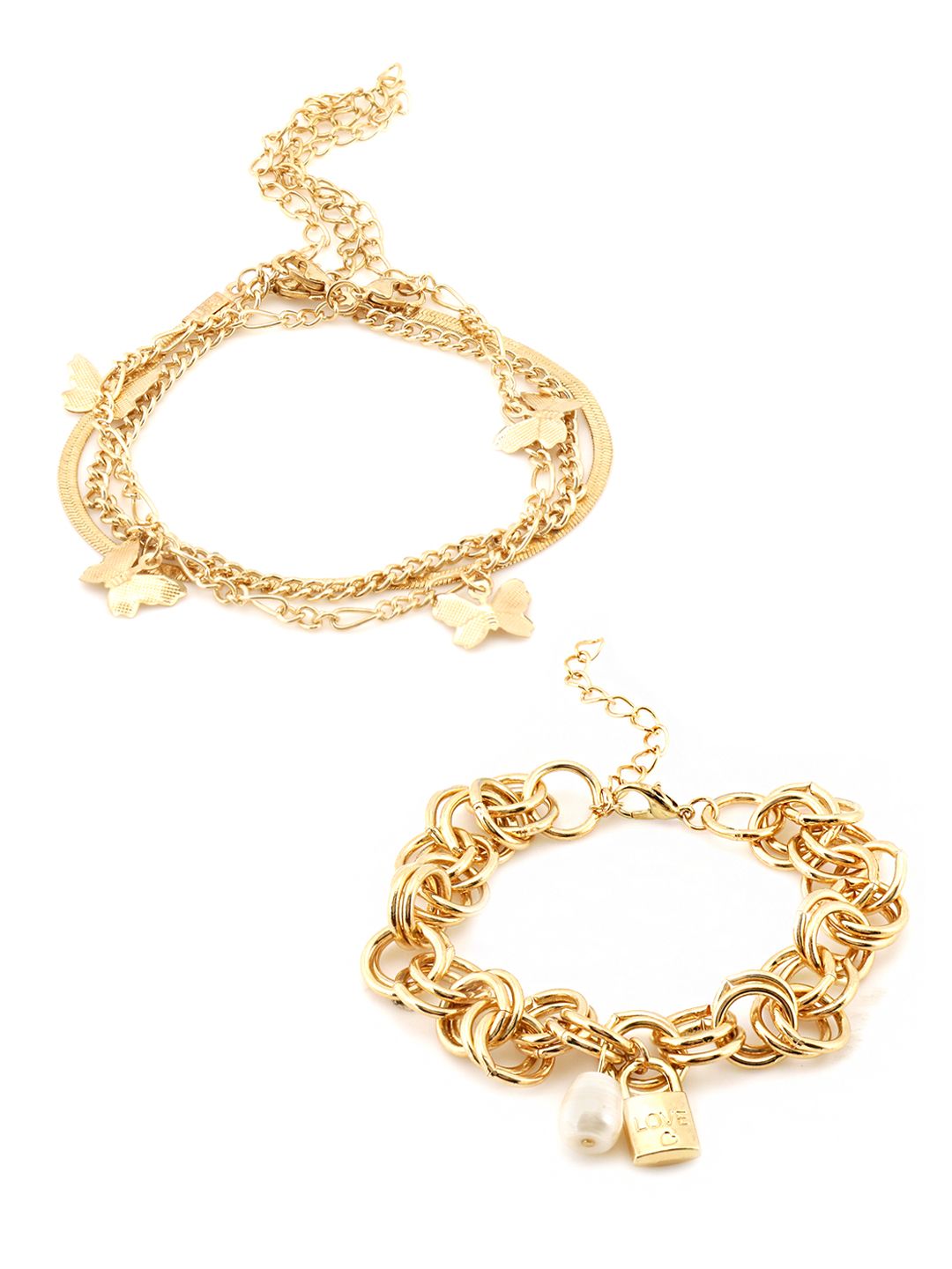 Yellow Chimes Women Set Of 4 Gold-Toned Pearls Multistrand Bracelet Price in India