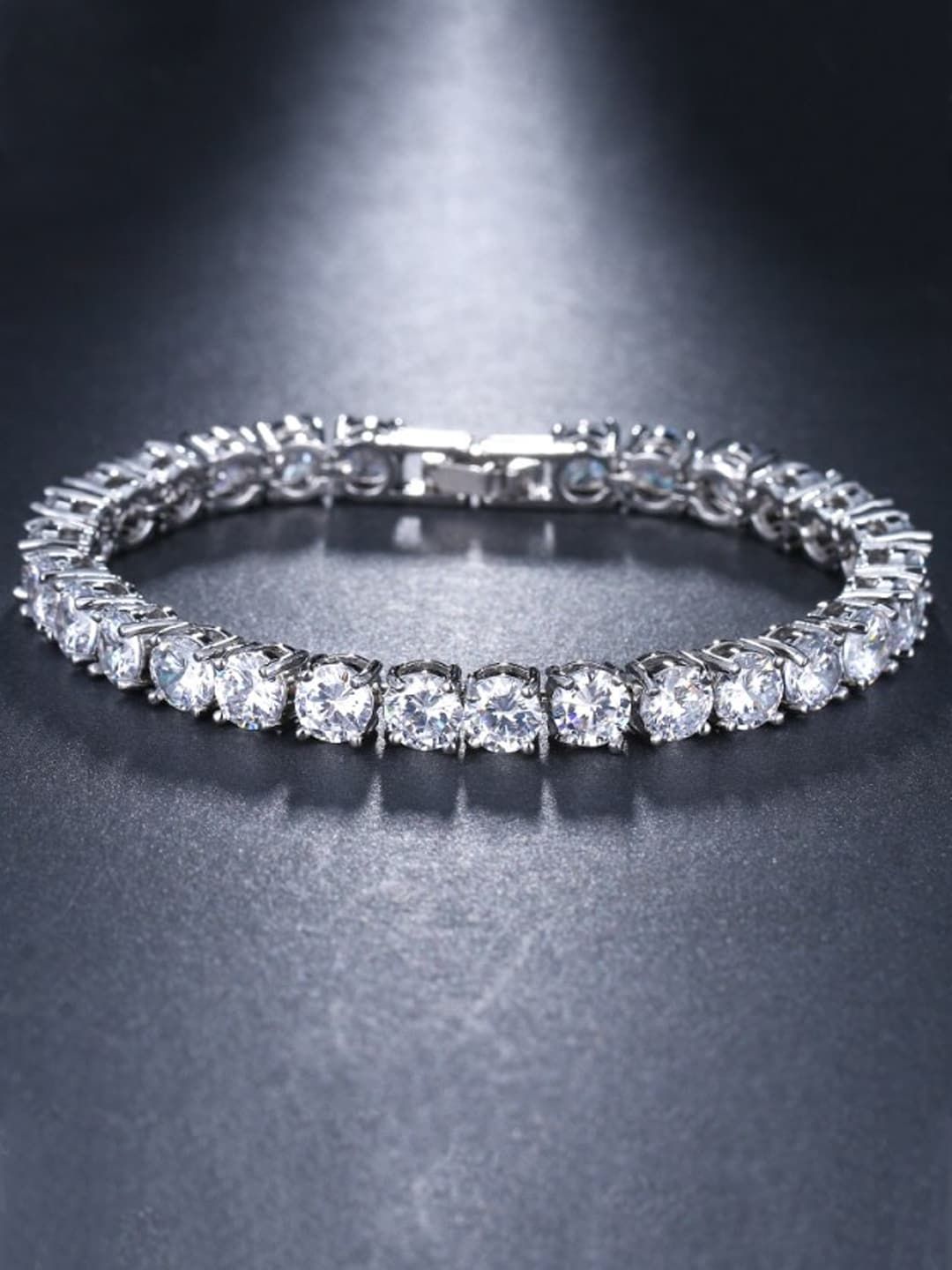Yellow Chimes Women White Crystals Rhodium-Plated Link Bracelet Price in India