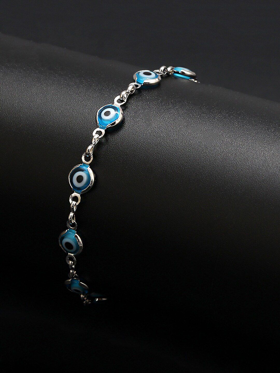 Yellow Chimes Women Silver-Toned & Blue Silver-Plated Link Bracelet Price in India