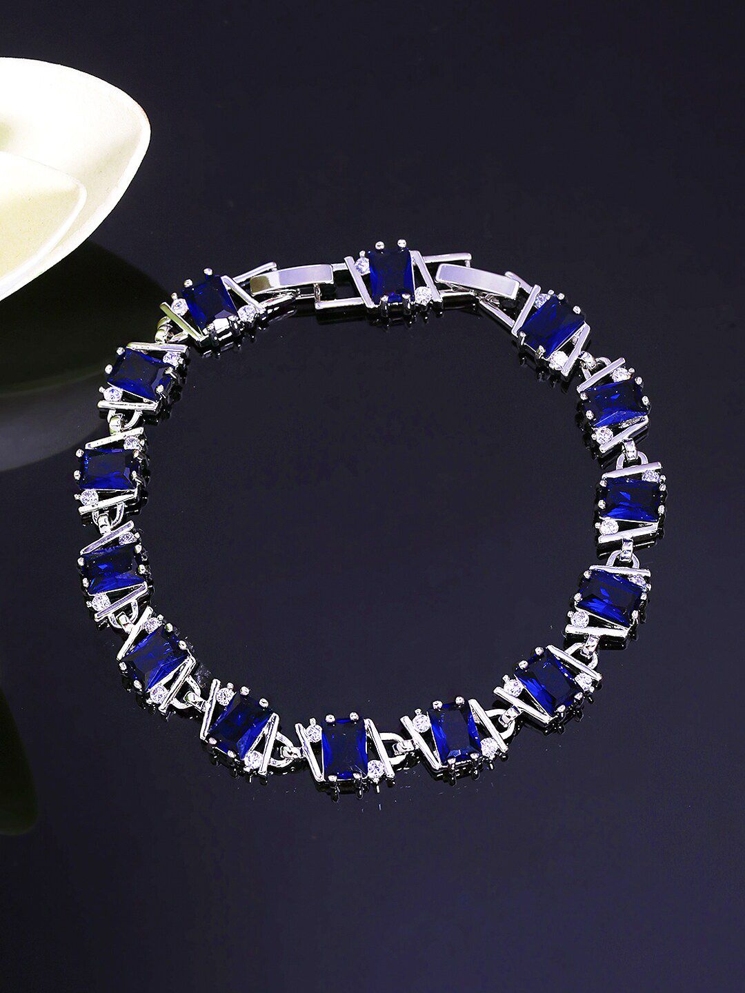 Yellow Chimes Women Blue & Silver-Toned Crystals Rhodium-Plated Link Bracelet Price in India