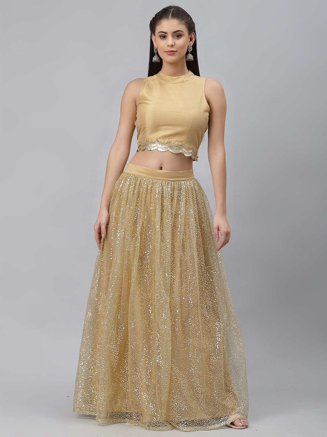 studio rasa Gold-Toned Embellished With Sequinned Ready to Wear Lehenga Set Price in India