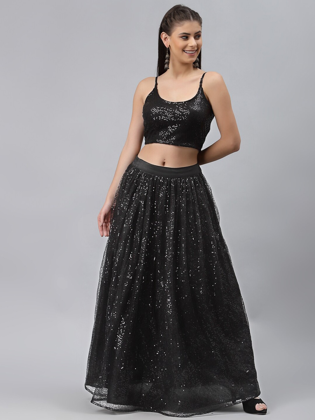 studio rasa Black Embellished With Sequinned Ready to Wear Lehenga Set Price in India