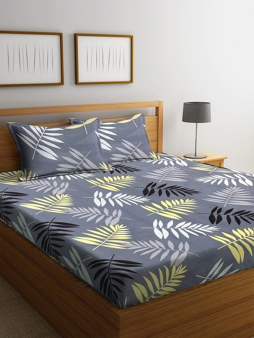 Home Sizzler Grey Printed 144 TC 1 Queen Bedsheet with 2 Pillow Covers Price in India