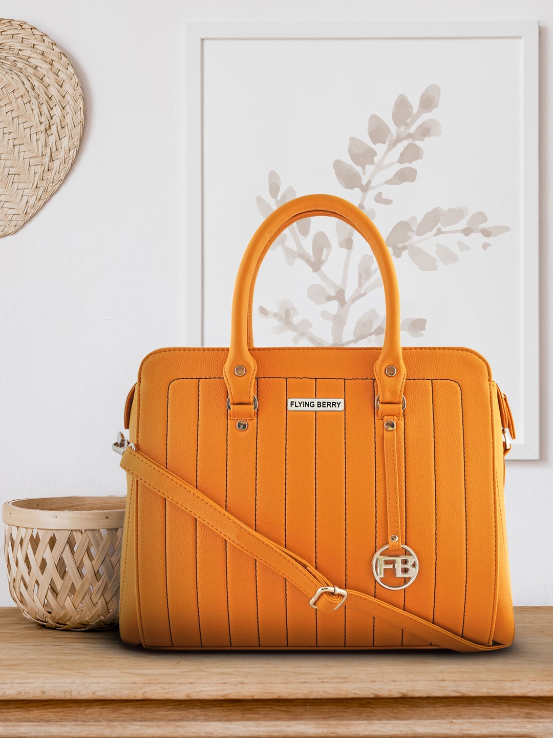 FLYING BERRY Orange Textured PU Structured Handheld Bag Price in India