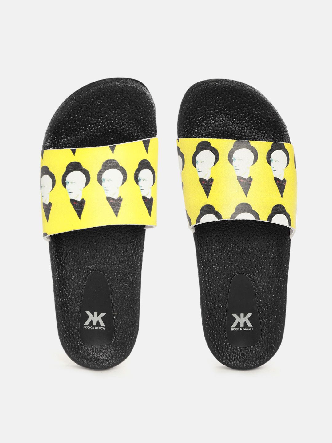 Kook N Keech Women Yellow & Black Printed Sliders Price in India