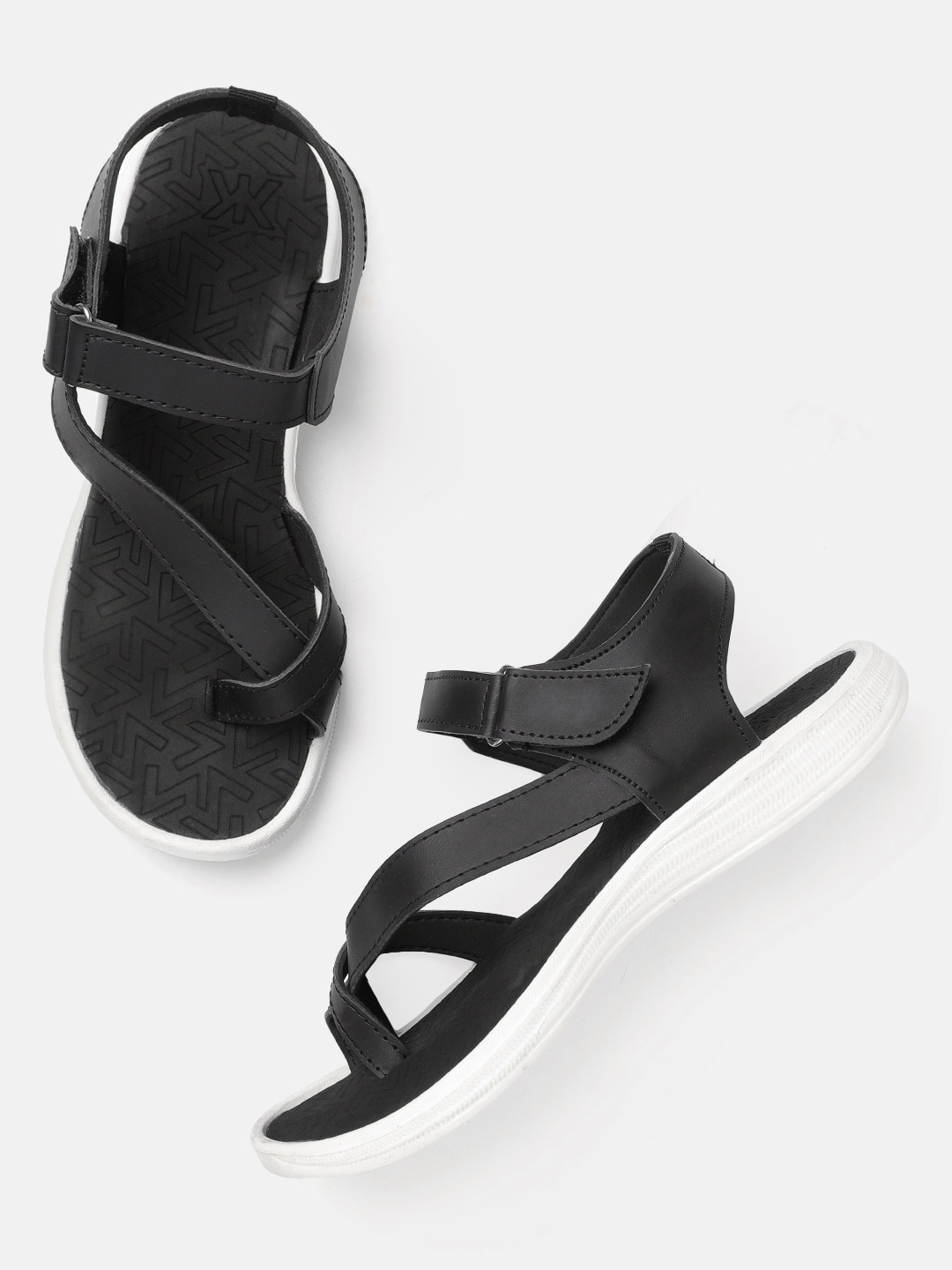 Kook N Keech Women Black Solid Leather Comfort Sandals Price in India