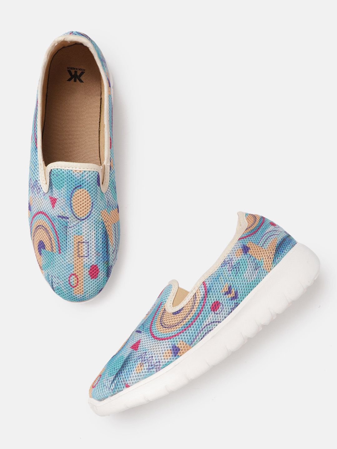 Kook N Keech Women Blue & Beige Printed Slip-On Sneakers Price in India