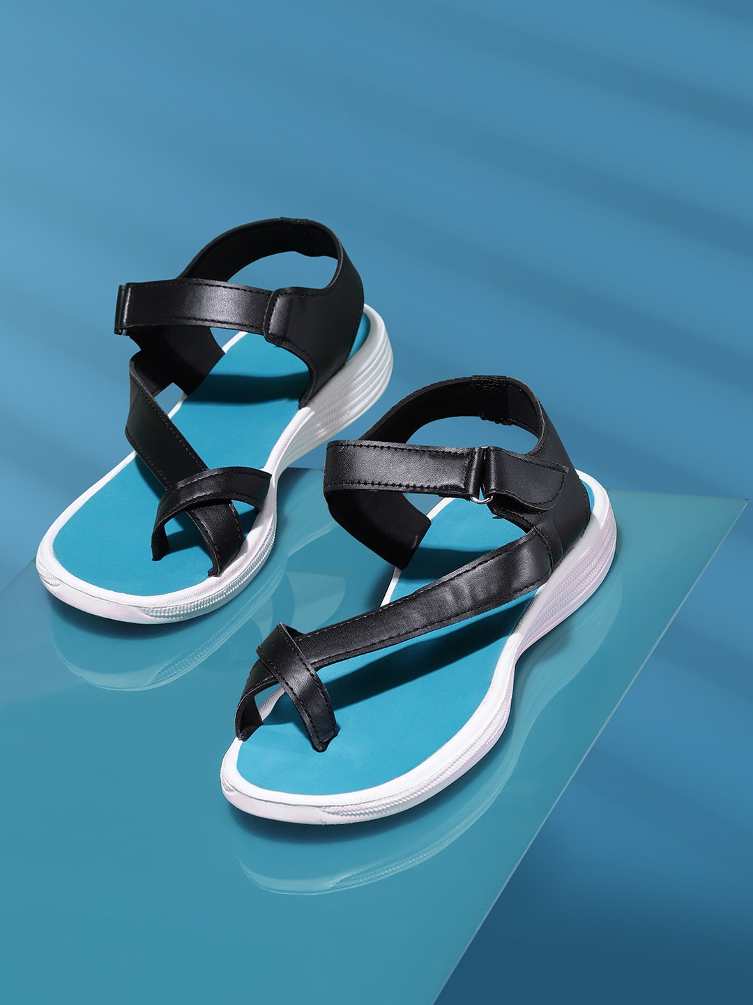 Kook N Keech Women Black & Blue Solid Sports Sandals Price in India